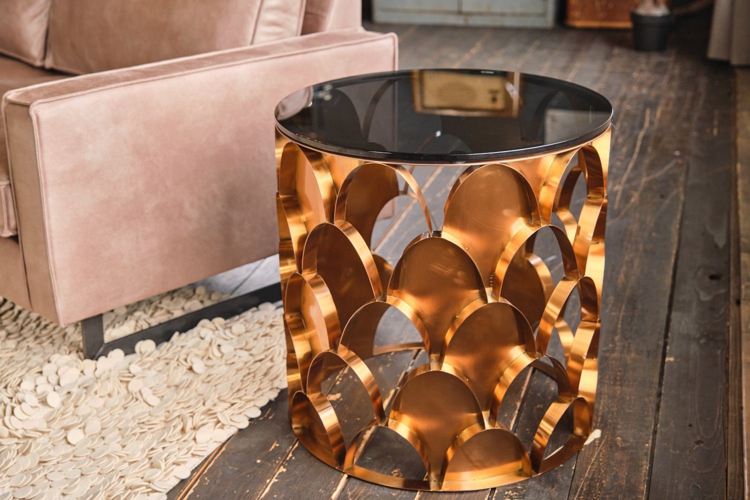 KAWOLA Beistelltisch MEDINA, Tisch Glastisch Gestell rosé gold