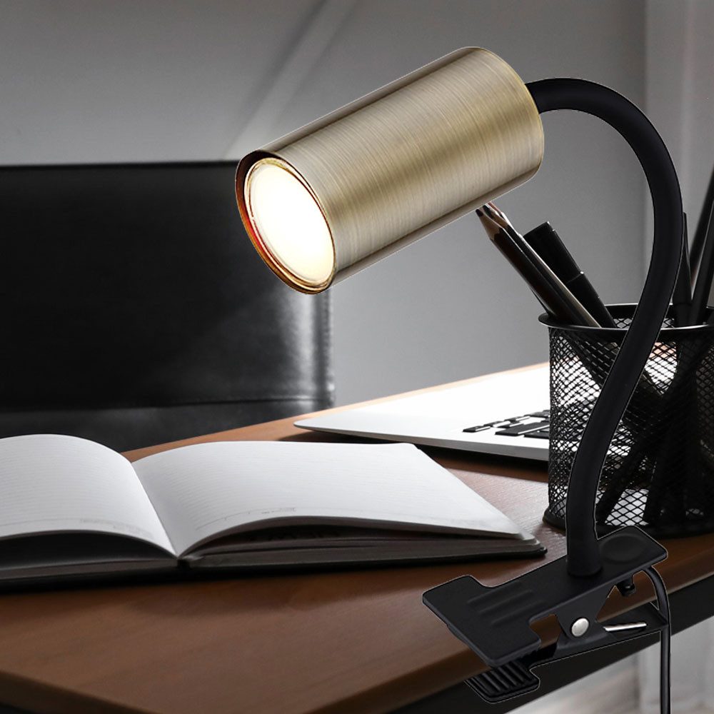 GLOBO LIGHTING Klemmleuchte, Leuchtmittel nicht inklusive, Schreibtischlampe klemmbar Schwanenhals Leselampe Bett Klemme