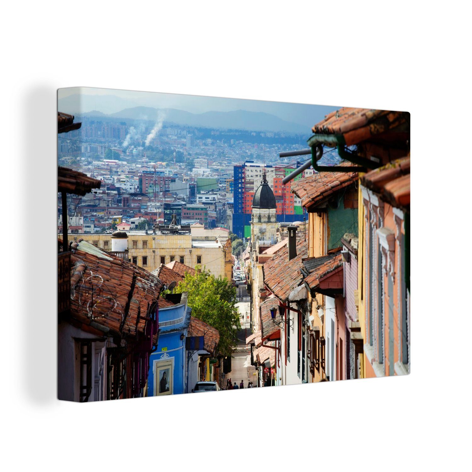 OneMillionCanvasses® Leinwandbild Blick über die Stadt vom historischen Teil Bogotas aus, (1 St), Wandbild Leinwandbilder, Aufhängefertig, Wanddeko, 30x20 cm