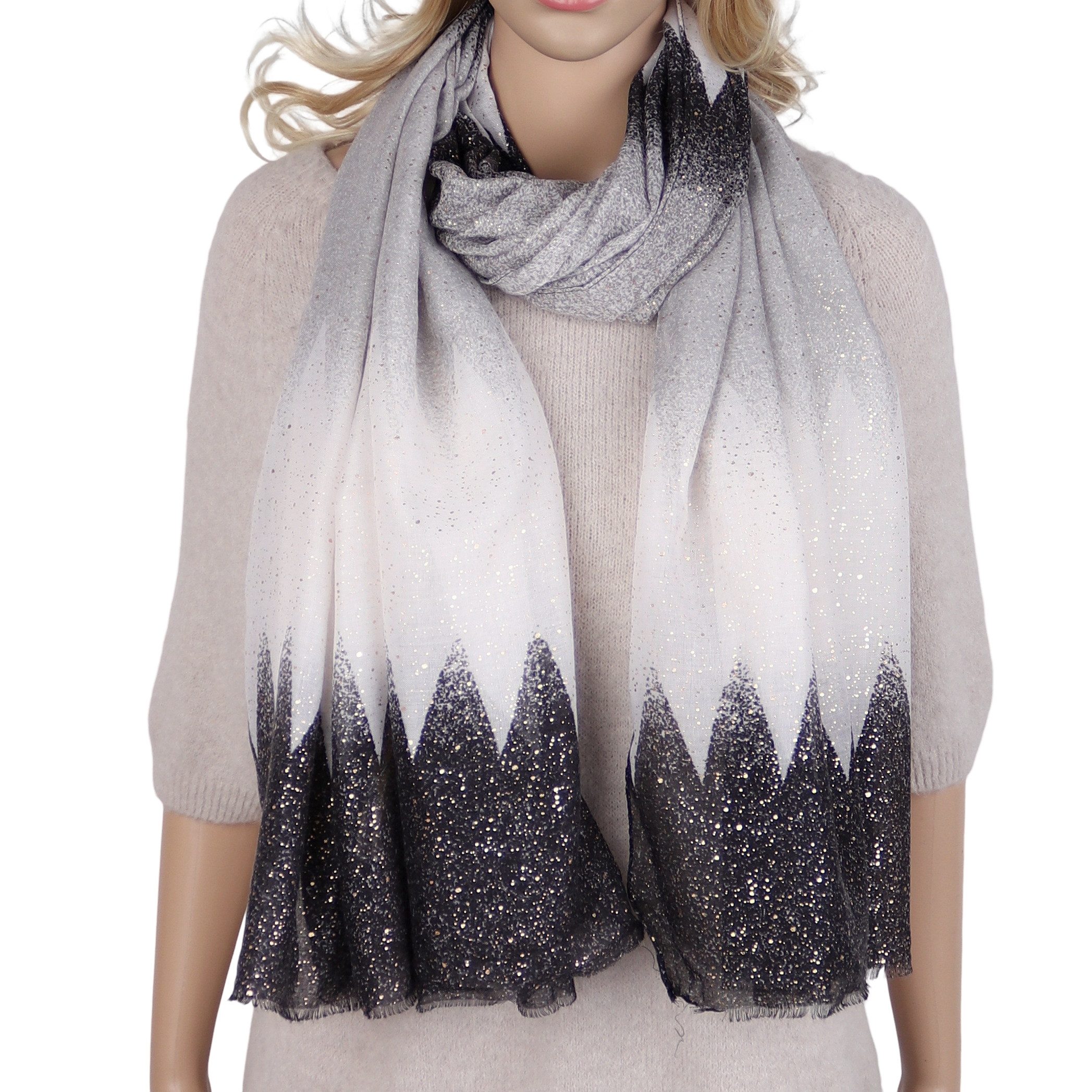 MIRROSI Modeschal Damen Schal XXL 85x180 cm – Glitzerschal aus 100% Viskose, (Neue Kollektion herbst/Winter 2026), leichter Ganzjahresschal mit Farbverlauf