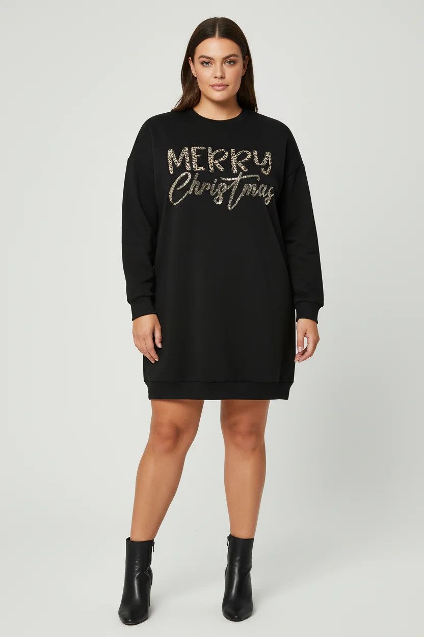 Shape of You Minikleid Paillettenbesetztes Weihnachts-Sweatshirtkleid