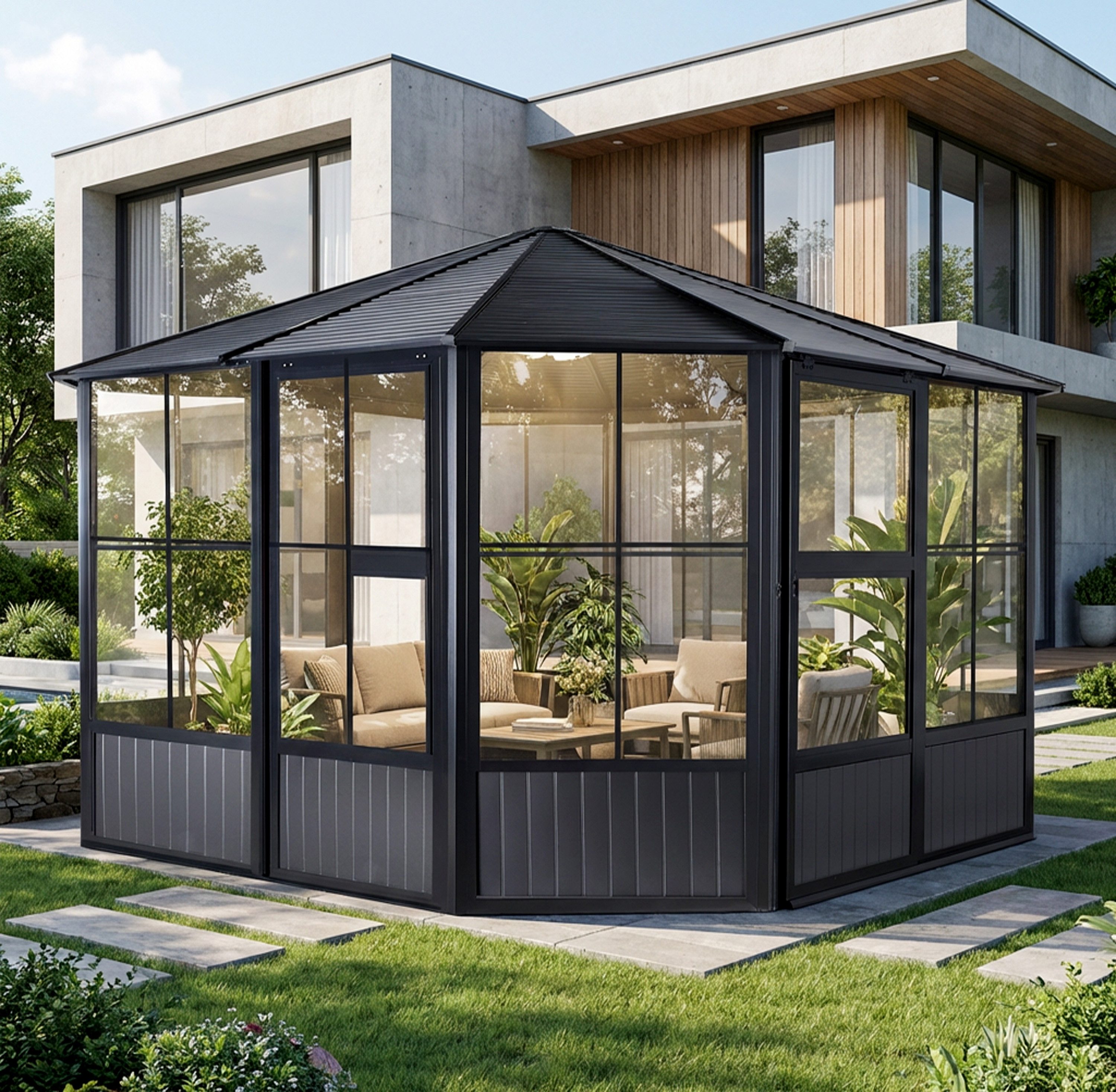 Sojag Pavillon Charleston 12×12, Wintergarten, BxT: 384×384 cm