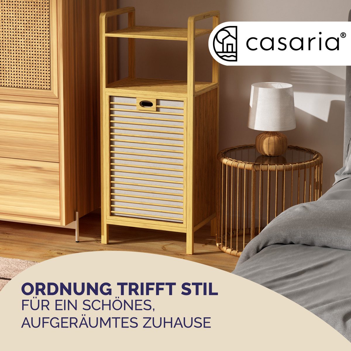 Casaria Wäschekorb (1 St), Badregal Stehend Bambus mit Wäschebox Wäschesammler Ablage Holz 40L