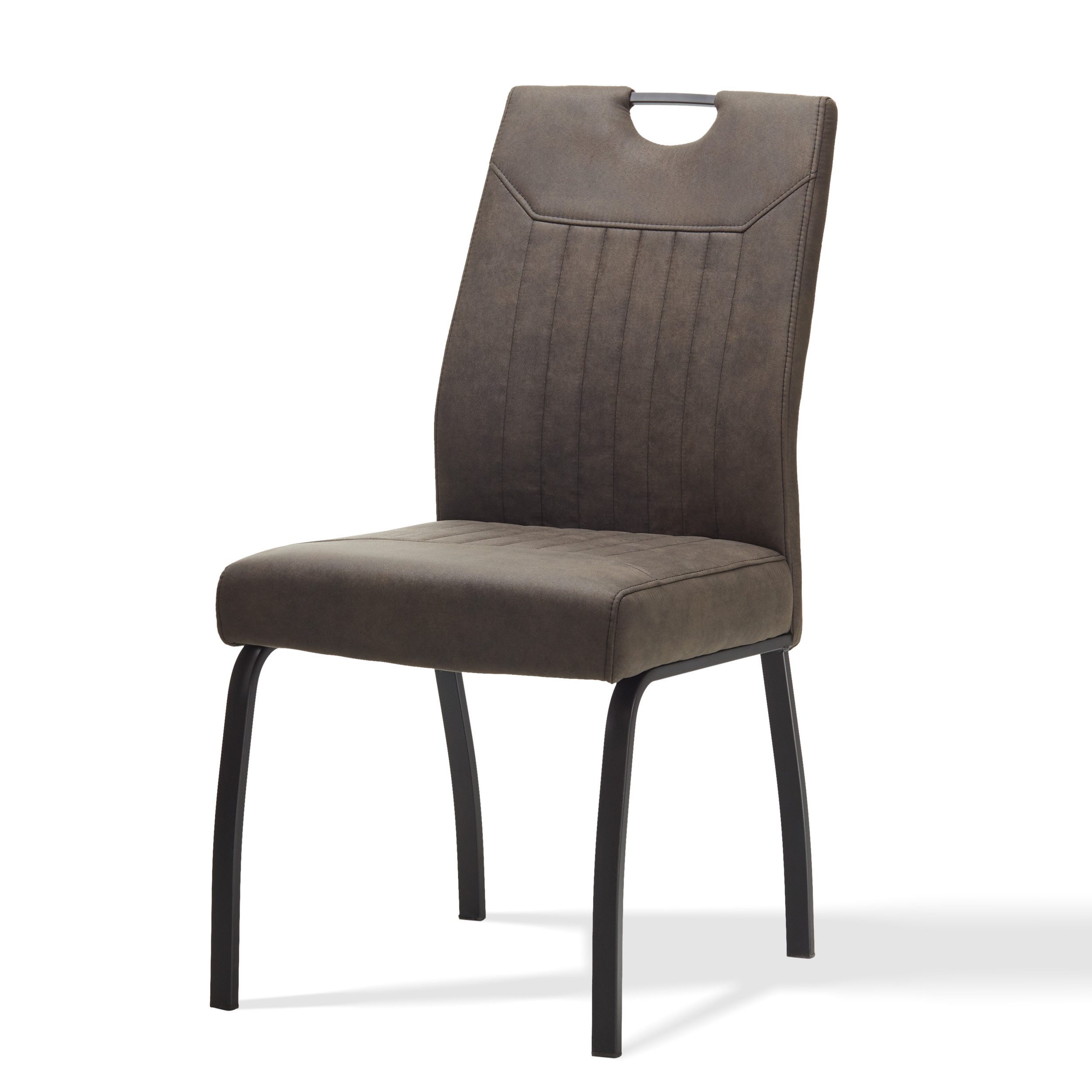 KHG Esszimmerstuhl Küchenstuhl Mikrofaser Braun-Schwarz, mit Taschenfederkern (Indoor-Stuhl DIN EN 12520 geprüft), 4-Fuß-Metallgestell Schwarz, bis 140 kg belastbar
