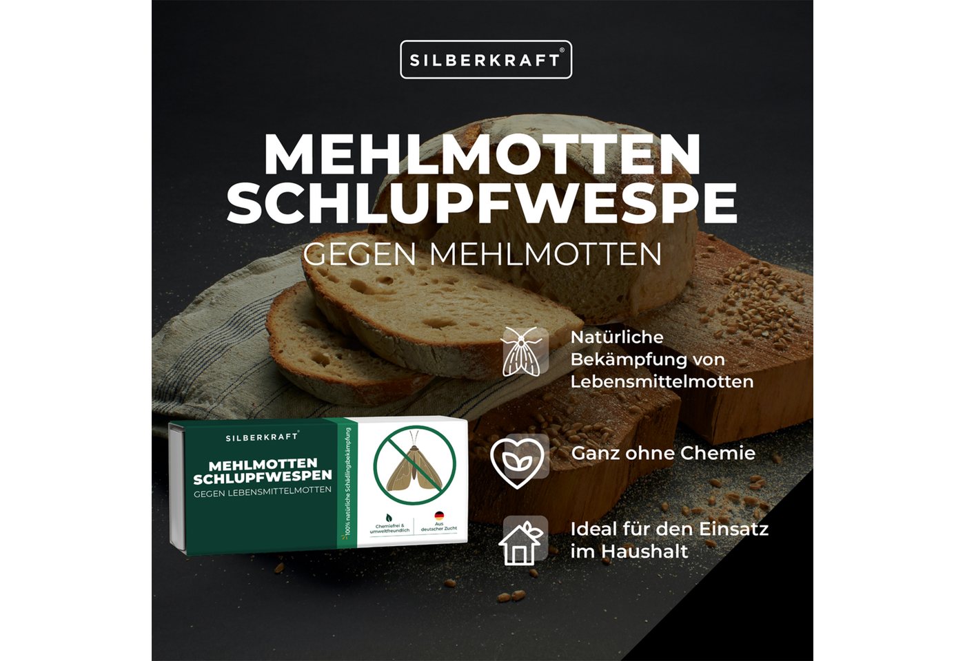 Thumbnail - Silberkraft Insektenvernichter Mehlmottenschlupfwespen, biologische Motten- und Larvenbekämpfung, Mehlmotten, Dörrobstmo...