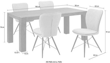 Home affaire Essgruppe Gimbi, (Set, 5-tlg), bestehend aus 1 Esstisch aus Holz und 4 Stühlen mit Webstoff Bezug