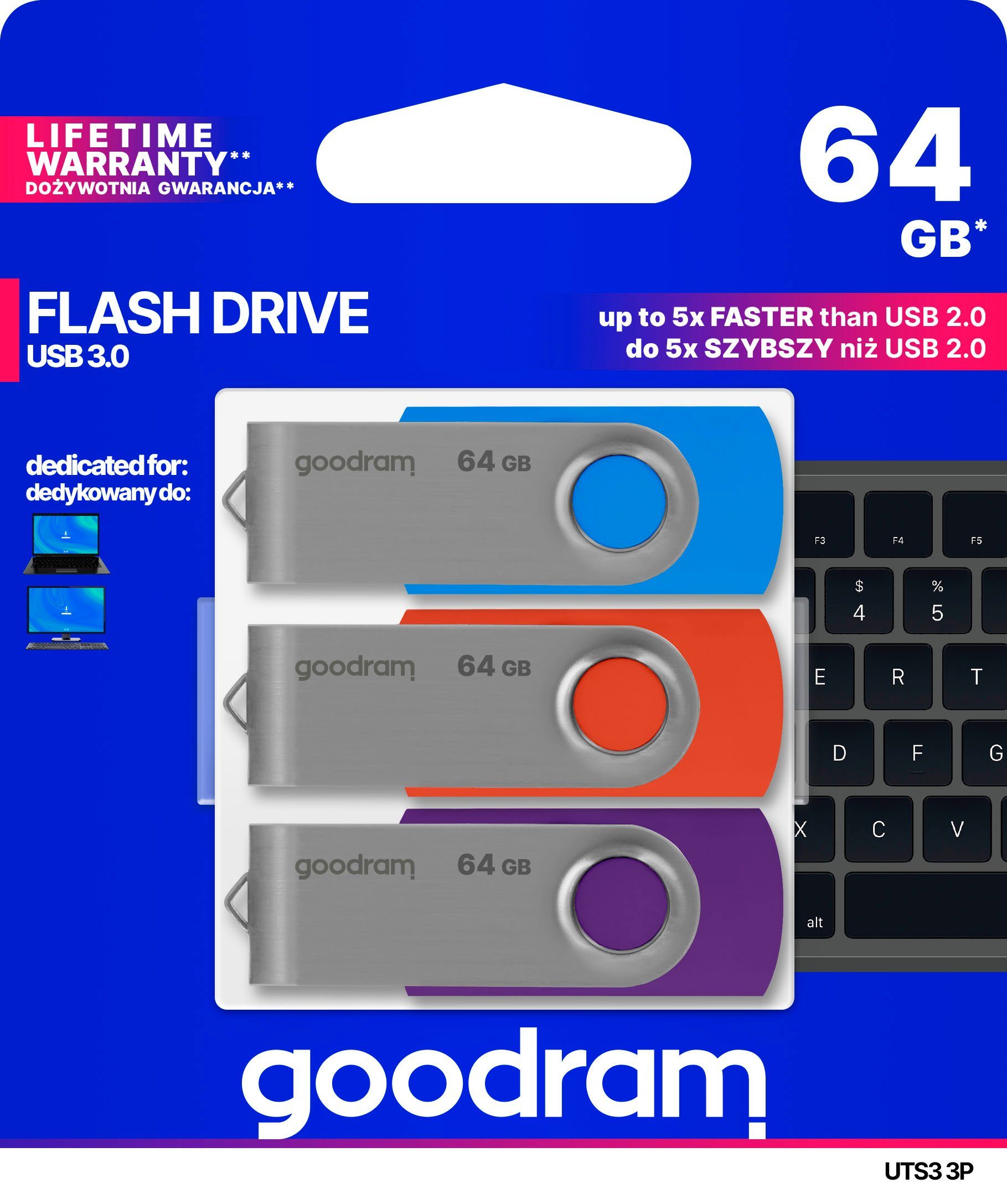 Goodram UTS3 MIX 64GB USB 3.0 3 PACK USB-Stick (USB 3.0, Lesegeschwindigkeit 60 MB/s)