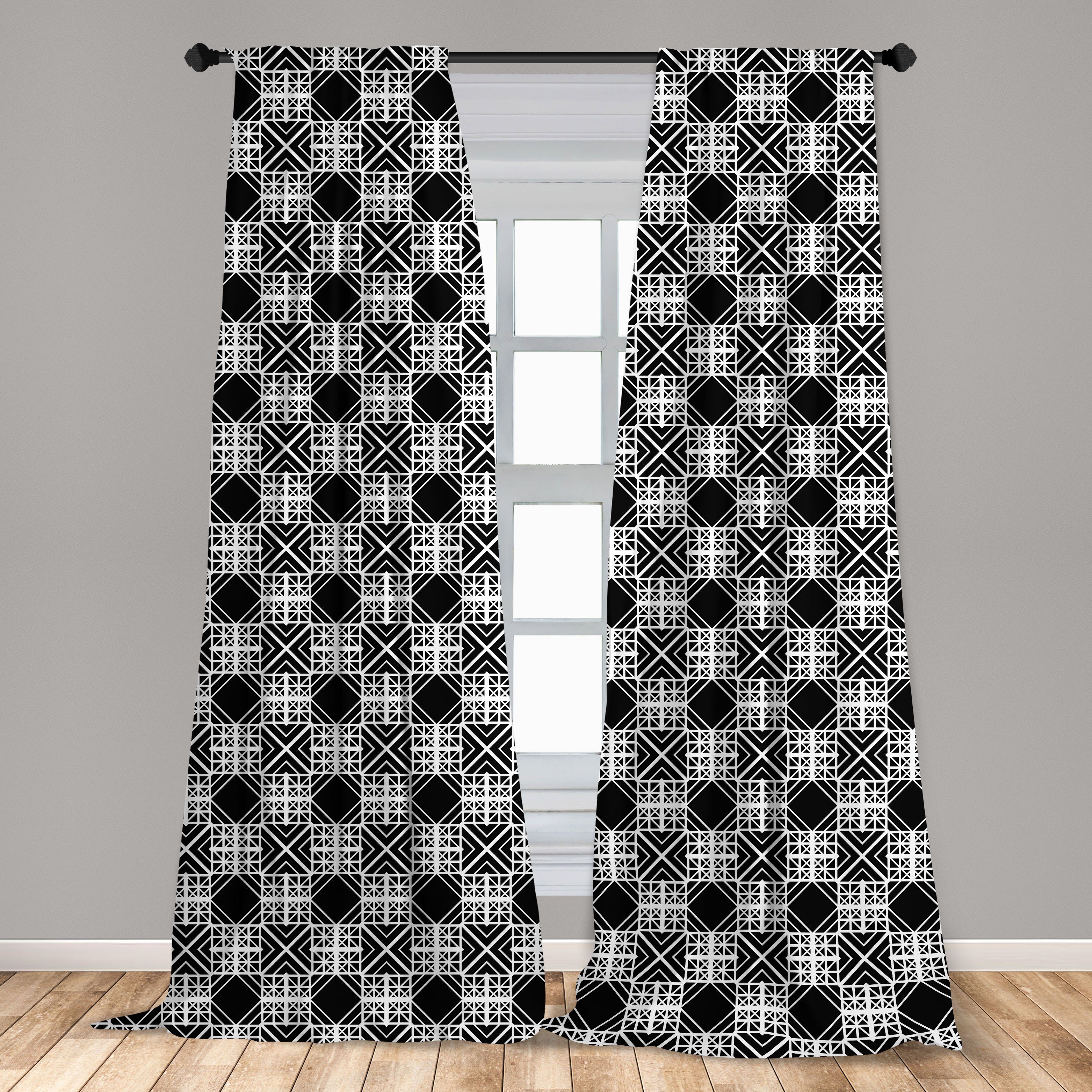Gardine Vorhang für Gitter Schlafzimmer Dekor, Squares Abakuhaus, von Kunstwerk Wohnzimmer Stripes Microfaser