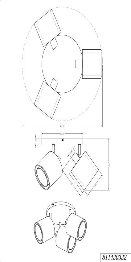 Organza-Schirm of Doppelschirm Textil, Spot mit Liotta, Style Leuchtmittel Deckenstrahler 3-flammig Places transparenter wechselbar,