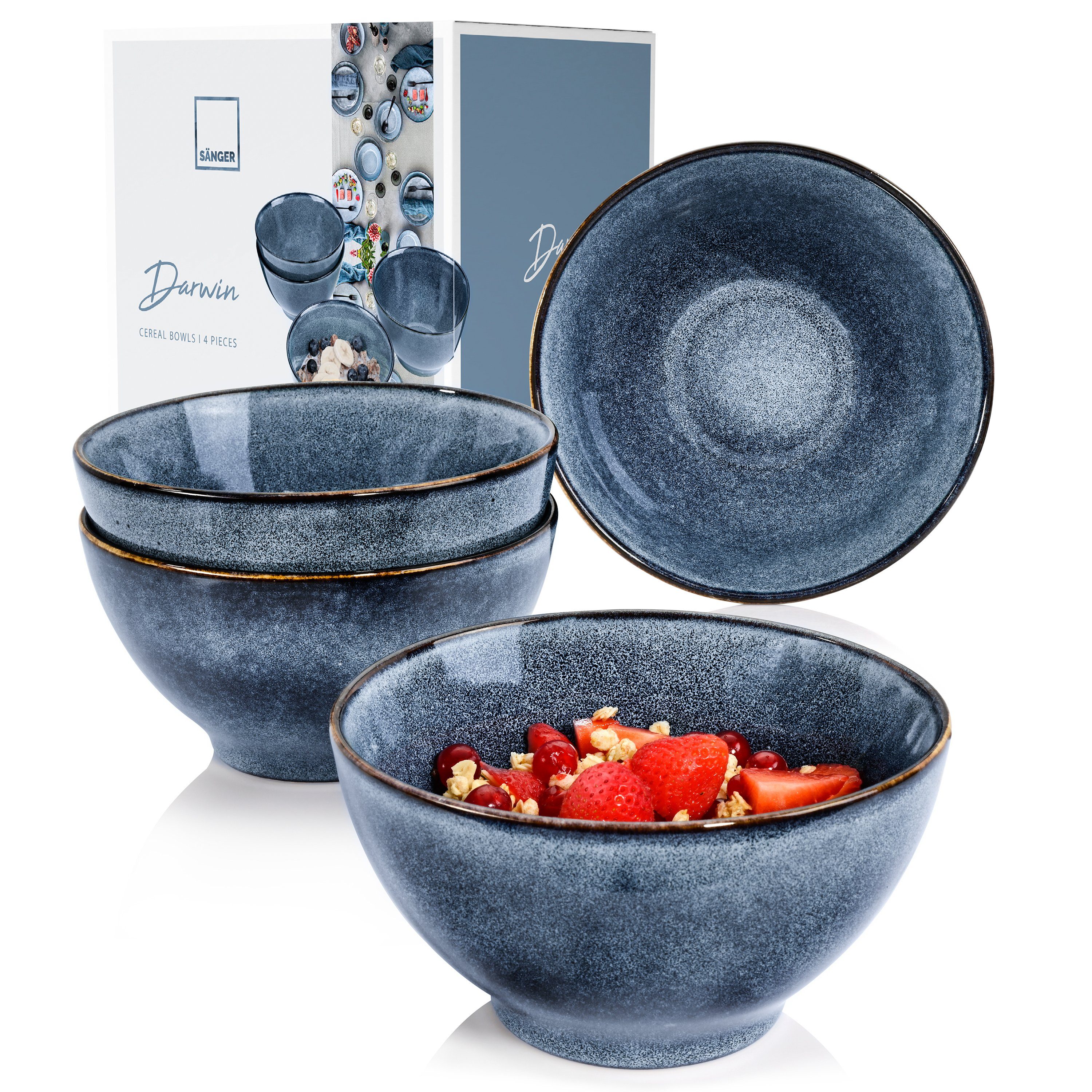SÄNGER Müslischale Darwin Schalen Set, Steingut, (Set, 4-tlg), Handmade, 800 ml, Blau, Premium Collection. Reduzierter Preis € 54,99. Unverbindliche Preisempfehlung € 79,99