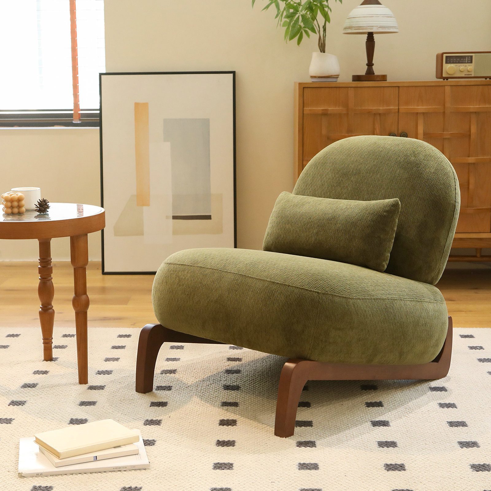 OKWISH Relaxsessel Gemütlicher Schlafzimmerstuhl (mit Massivholzbeinen, Samt Wohnzimmerstuhl mit weichem Kissen, 1-St., 72.2*86.9*69.9cm)