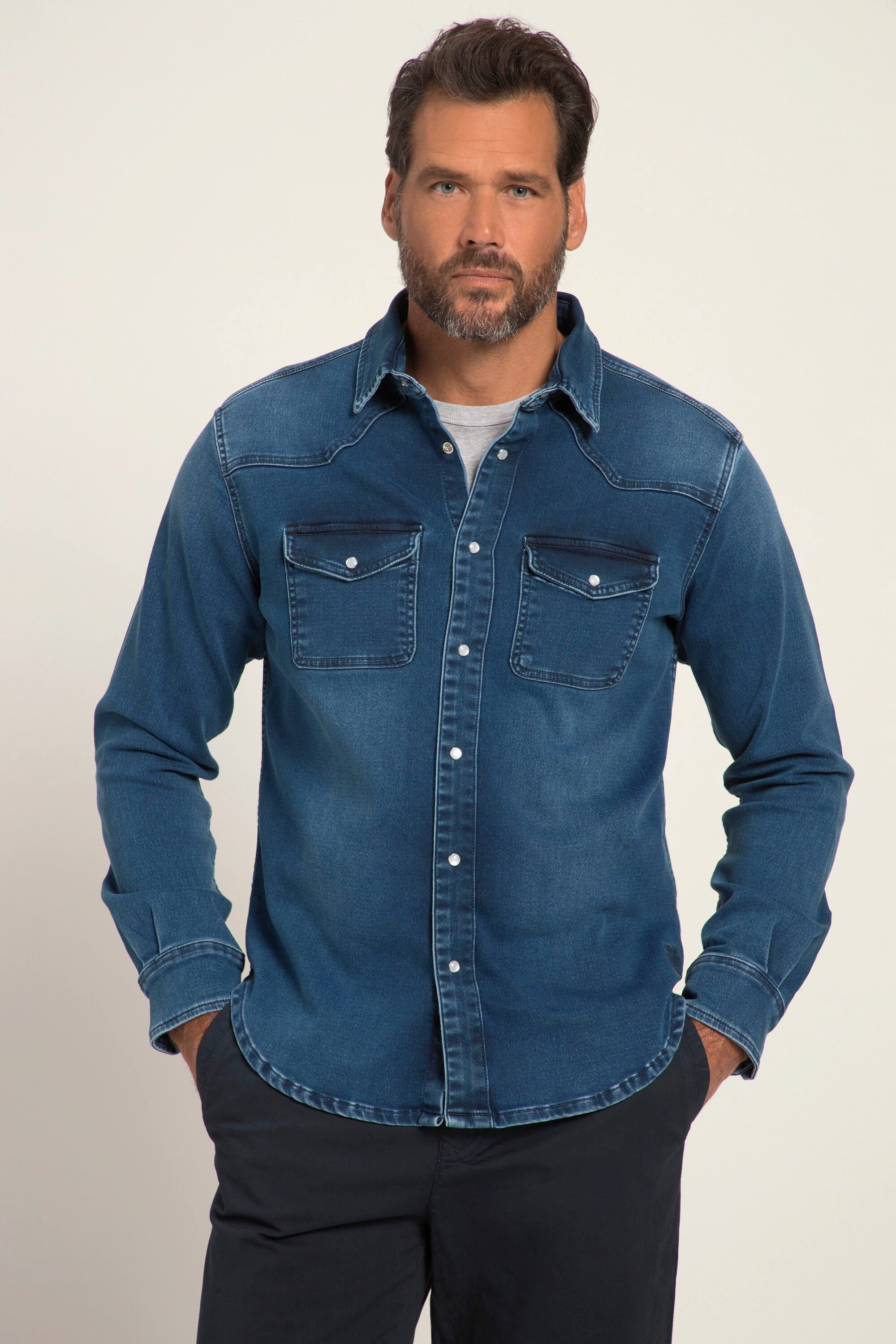 Businesshemd Jeanshemd FLEXNAMIC® Denim Langarm Kentkragen