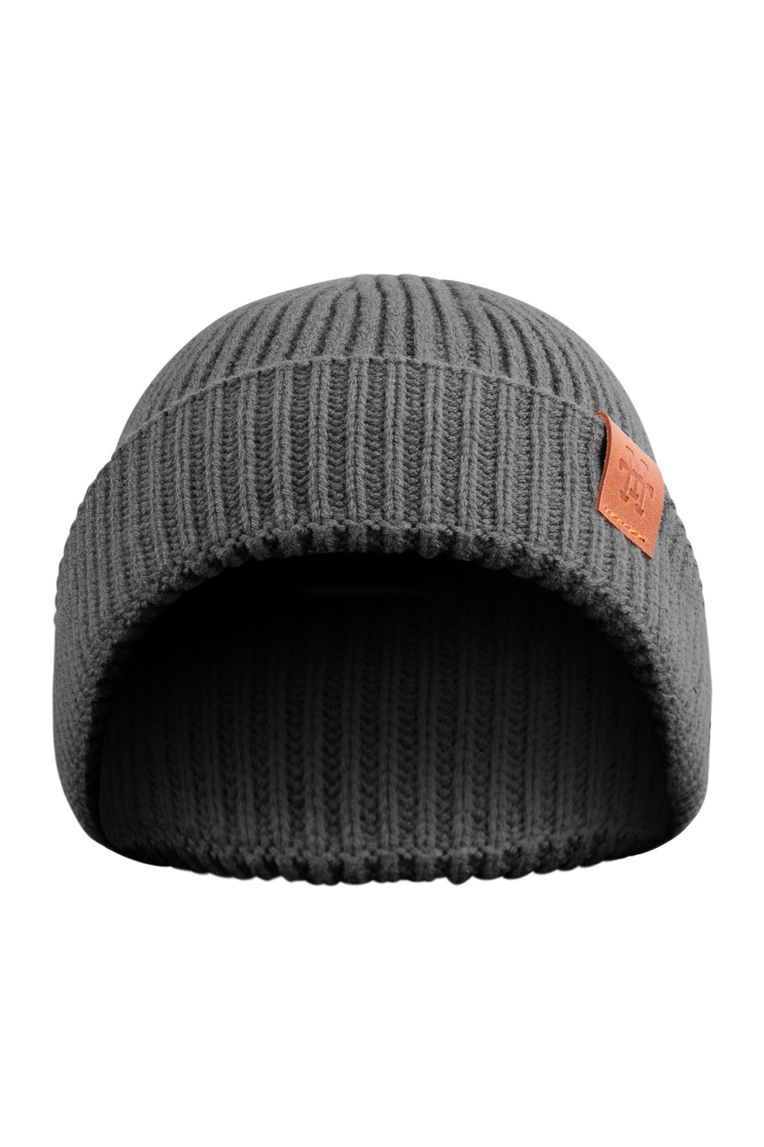 Manufaktur13 Beanie Fishermans Beanie - Strickmütze, Wintermütze, Dockermütze mit Echt-Leder Veredelung