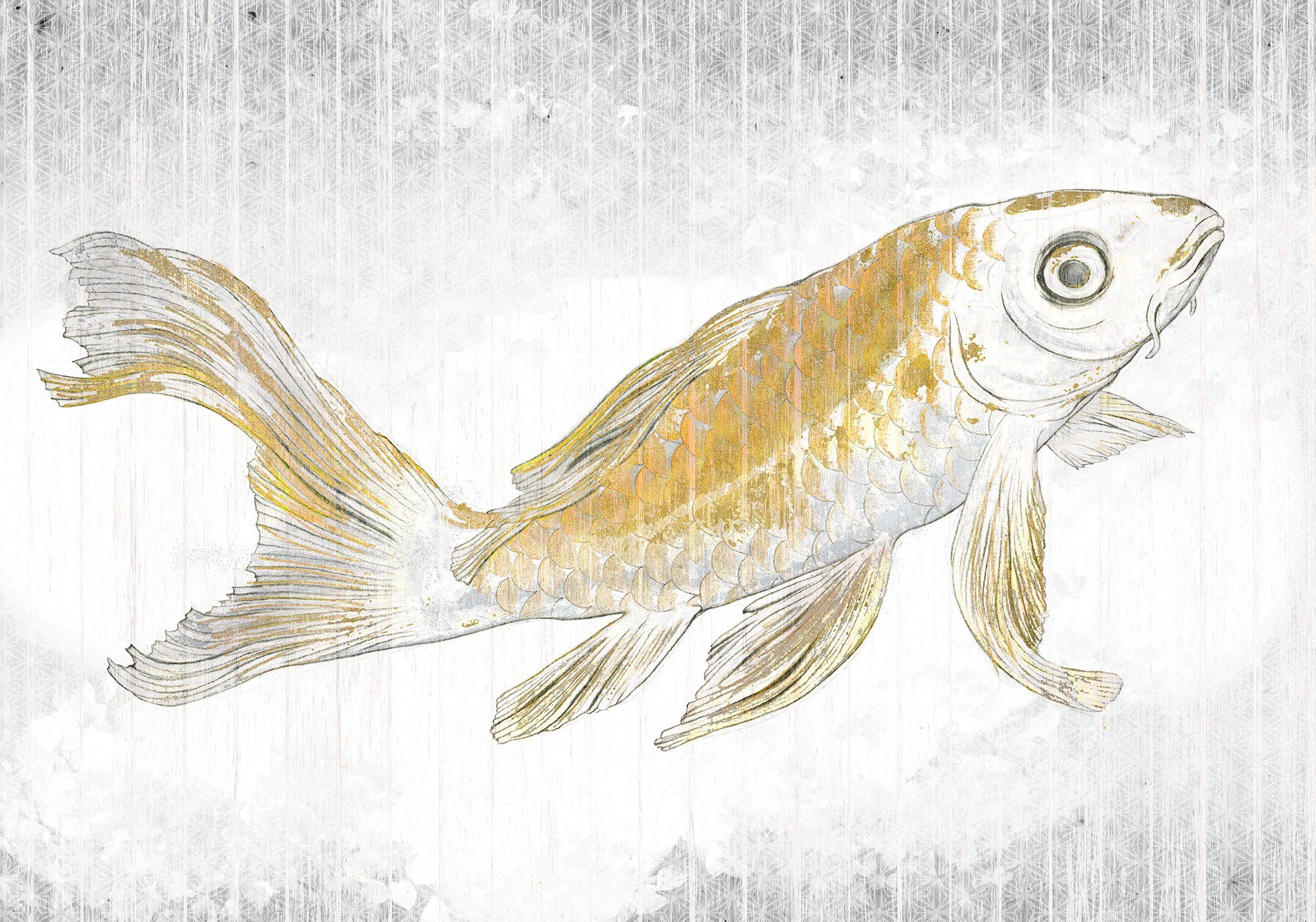 Komar Vliestapete Digitaldruck Vlies - Golden Koi - Größe 400 x 280 cm, glatt, bedruckt, Wohnzimmer, Schlafzimmer