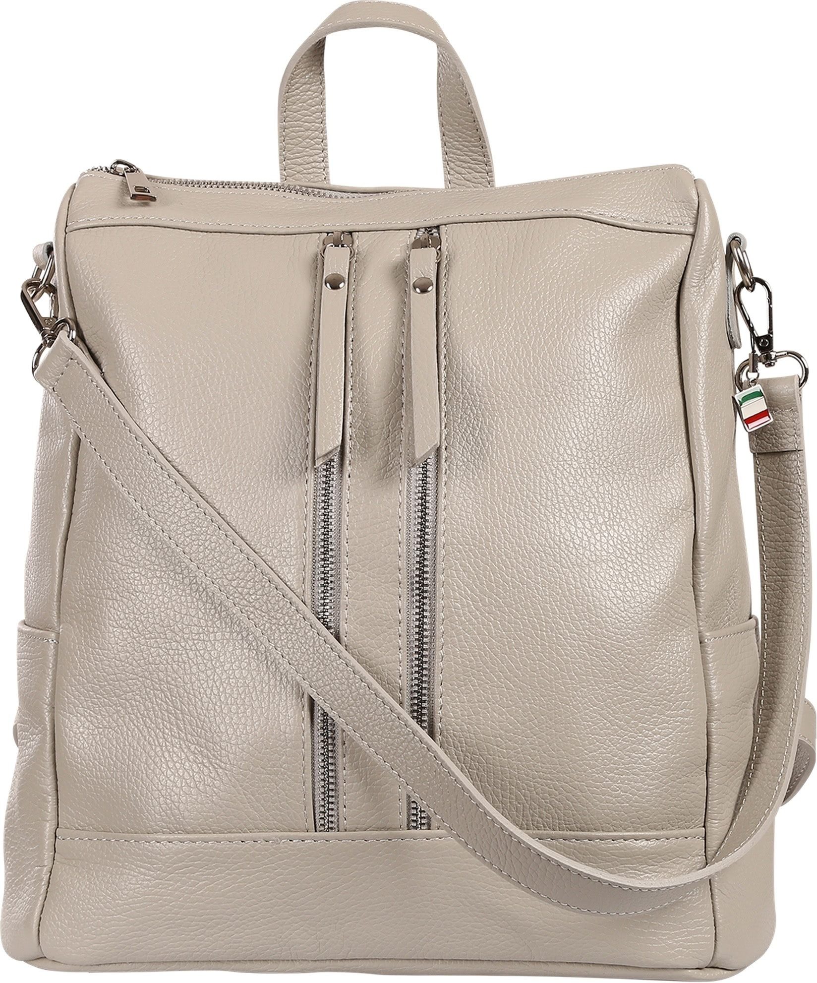 FLORENCE Cityrucksack Florence Rucksack Damen Echtleder, Damen Leder Cityrucksack, hellgrau ca. 30cm