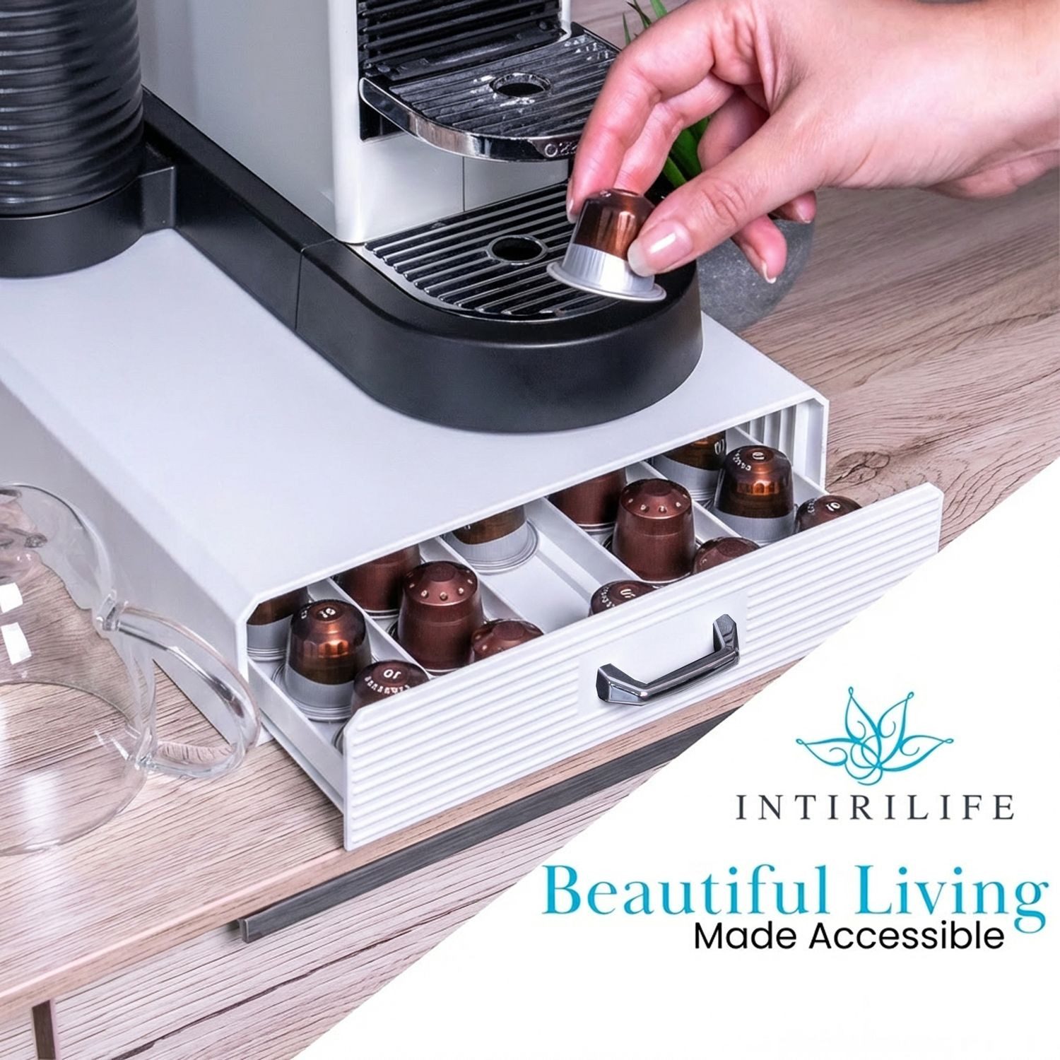 Intirilife Kapselhalter, Aufbewahrungsschublade für Nespresso Kapseln Kaffeekapselhalter