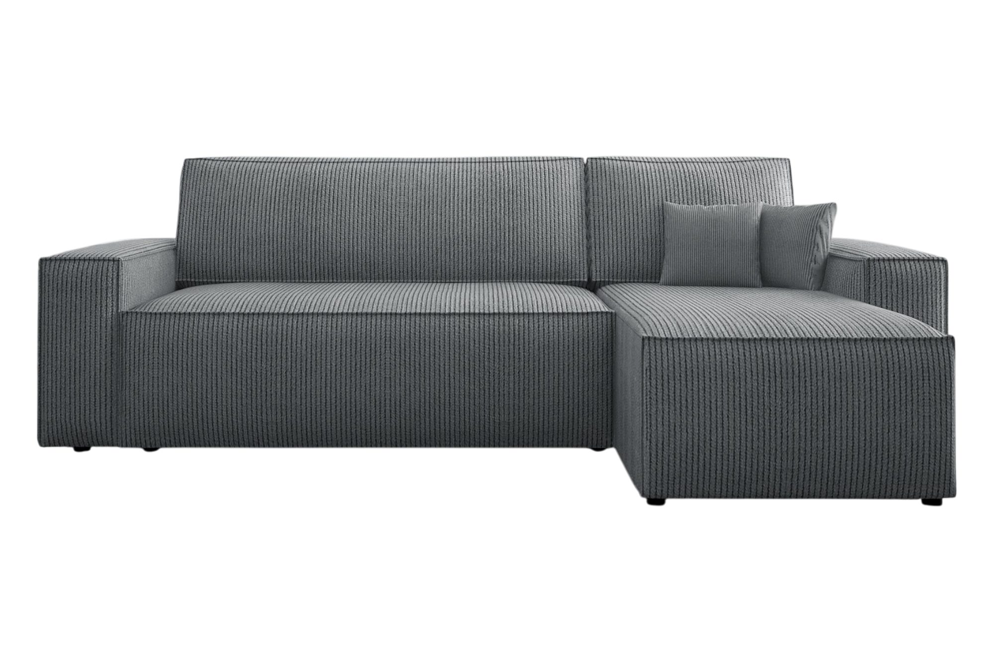 thematys Ecksofa mit Schlaffunktion und Bettkasten, L-Form, Cord und Bouclé + 2 Kissen, 244 x 145cm - Luxus Couch mit Bettfunktion mit Bonnellfedern