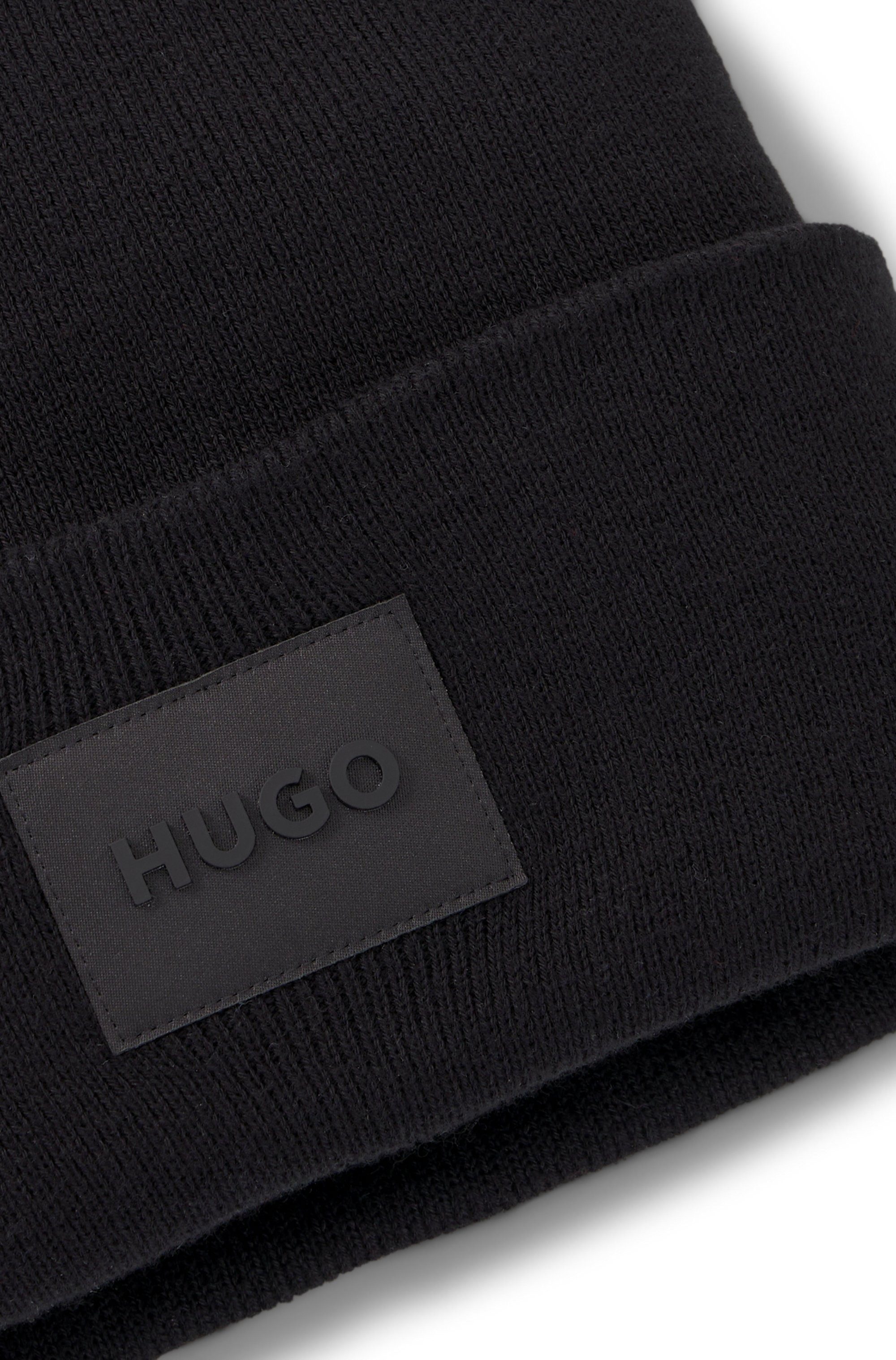 HUGO Strickmütze Xevon mit Label-Aufnäher, unisex – Bild 4 von 5