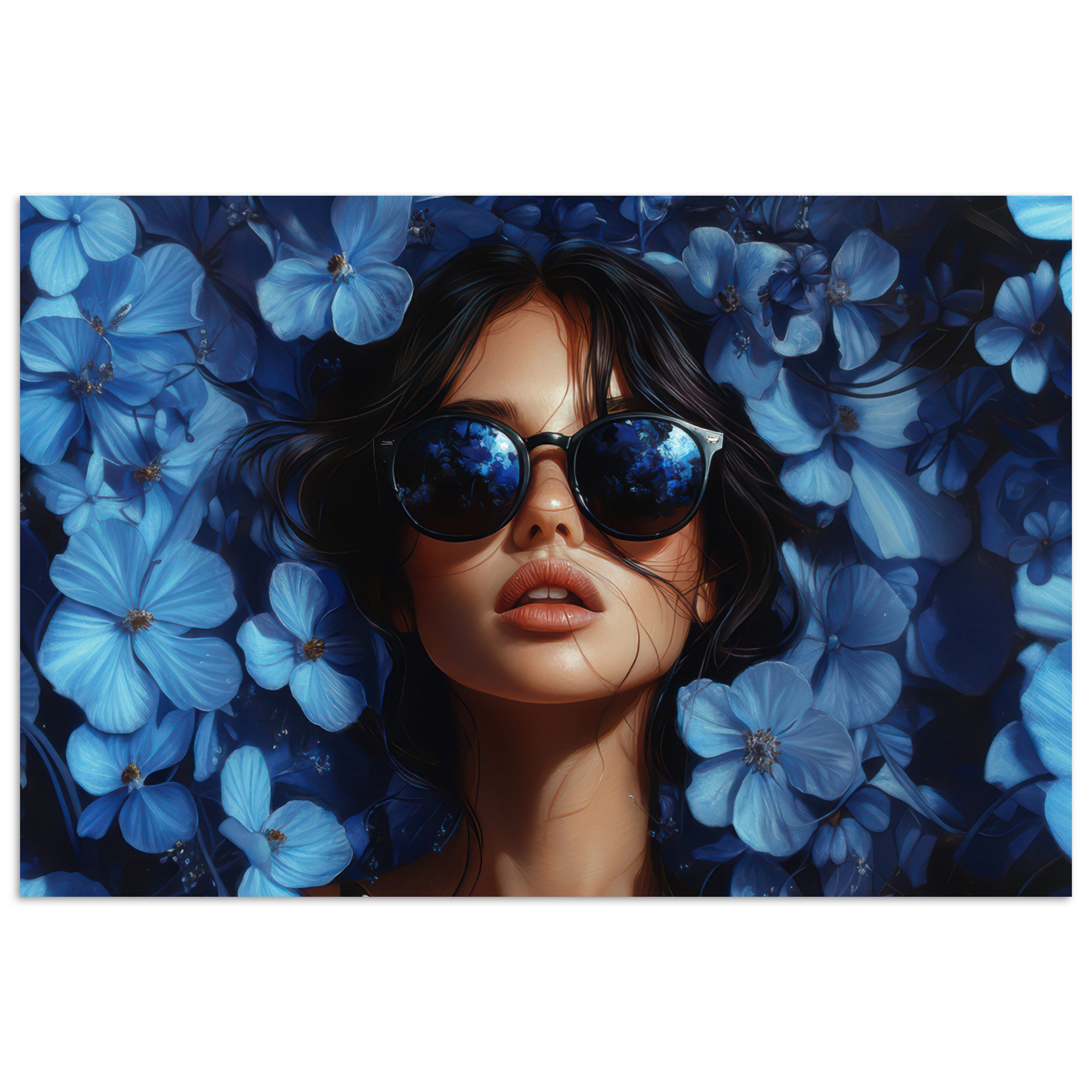 MuchoWow Poster Frau - Blau - Blumen - Schmetterlinge - Natur, (1 St), Poster ohne Rahmen, Wandbild, Wandposter, 30x20 cm
