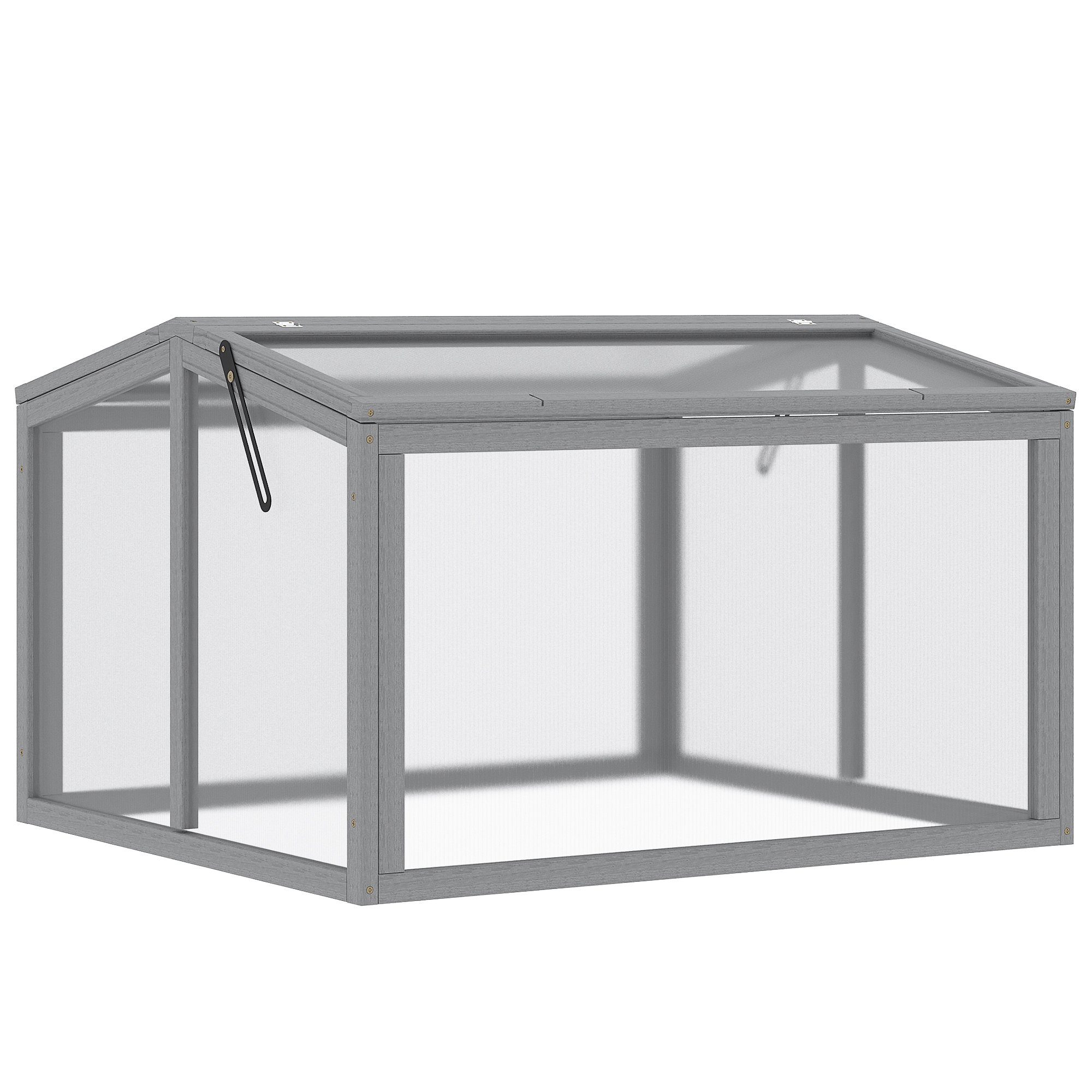 Outsunny Foliengewächshaus Gewächshaus wetterfest Frühbeetkasten Pflanzenbeet mit Abdeckung, Treibhaus, Frühbeet, aus Holz, Polycarbona, Hellgrau, 90 x 80 x 58 cm grau | Rabatt: 38%