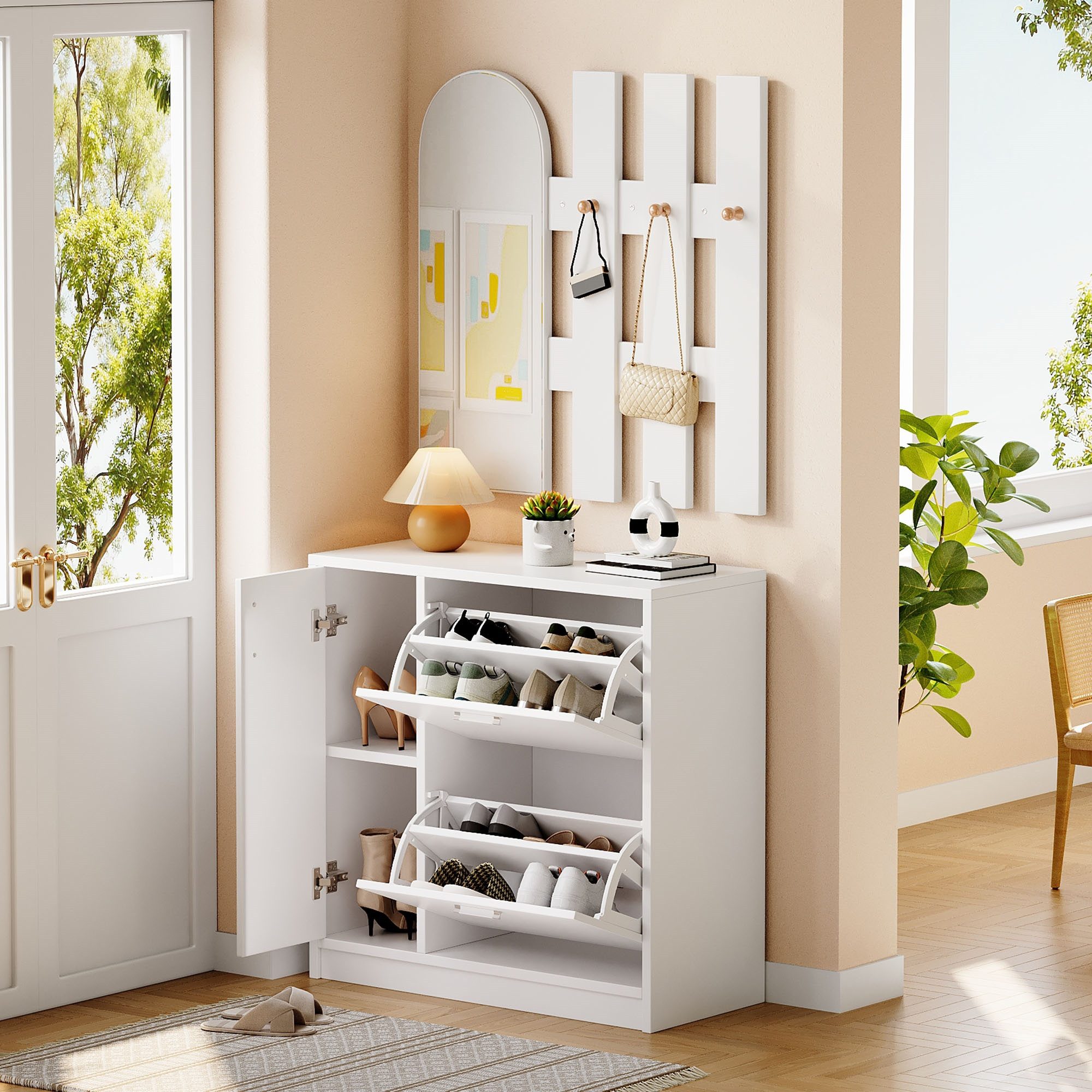 MODFU Garderoben-Set Schuhschrank mit Klapptür, (Garderobenschrank, günstig online kaufen