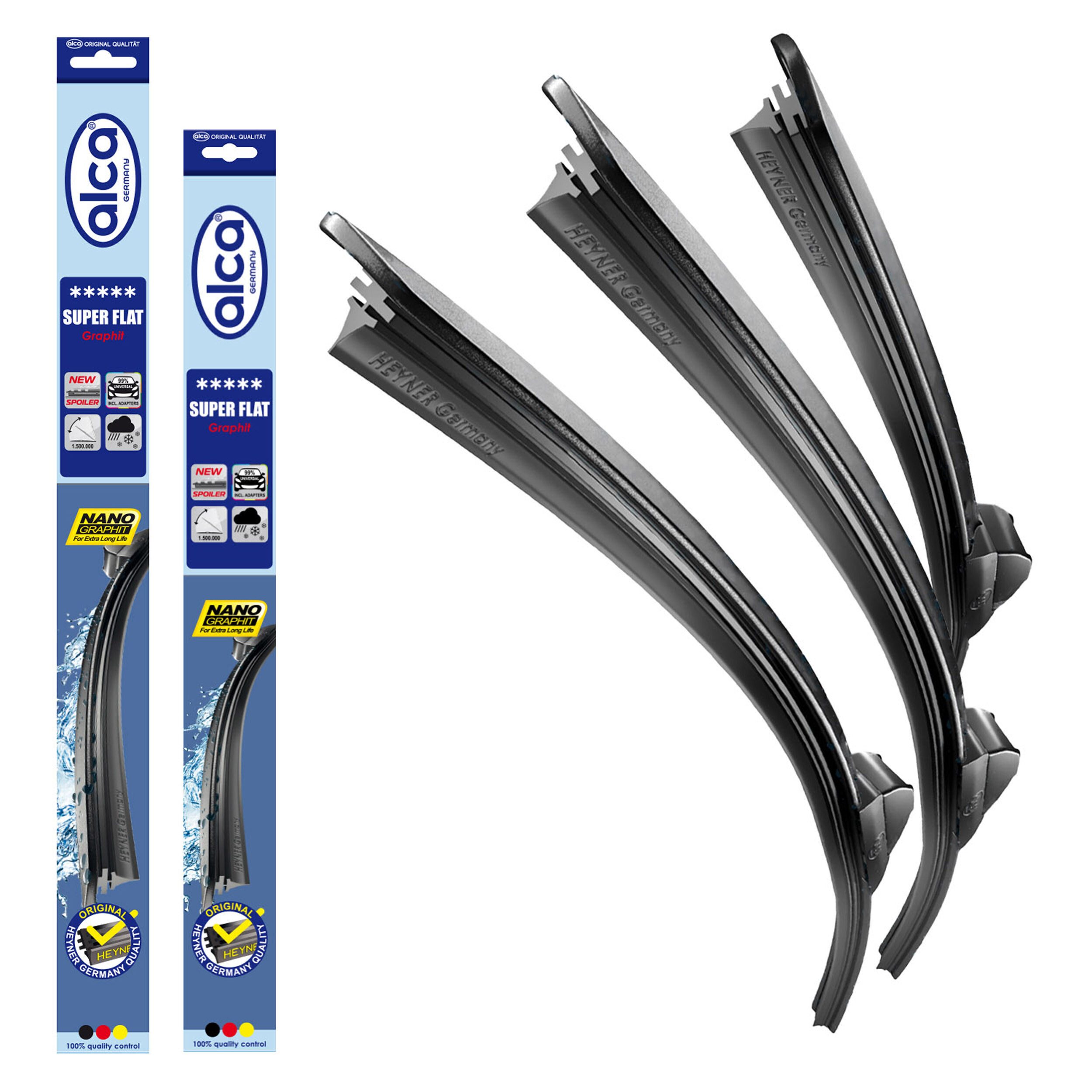alca Scheibenwischblätter passend für MITSUBISHI COLT III, 04.1988 - 05.1992, Frontscheibe, (Packung, 3-St., Scheibenwischer mit Heckwischer), mit Nano Graphit Beschichtung
