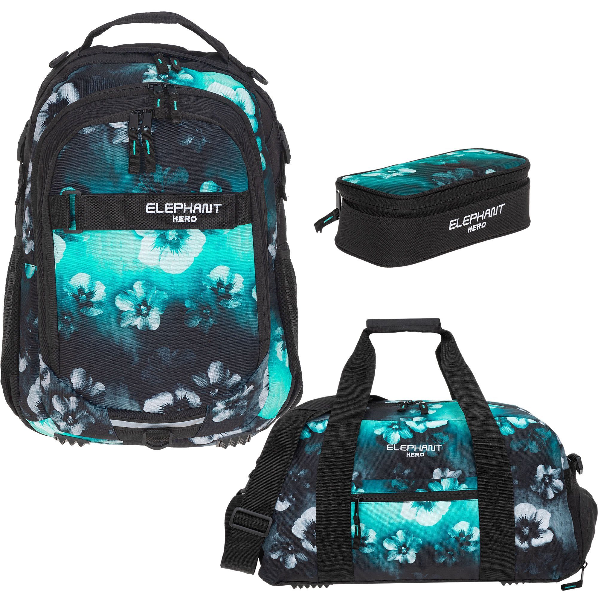 ELEPHANT Schulrucksack Hero Signature Schultasche (Set, 3-tlg., 3 Teile Rucksack Sporttasche Mäppchen Box), Softcase Schulranzen Schulmappe +rsm