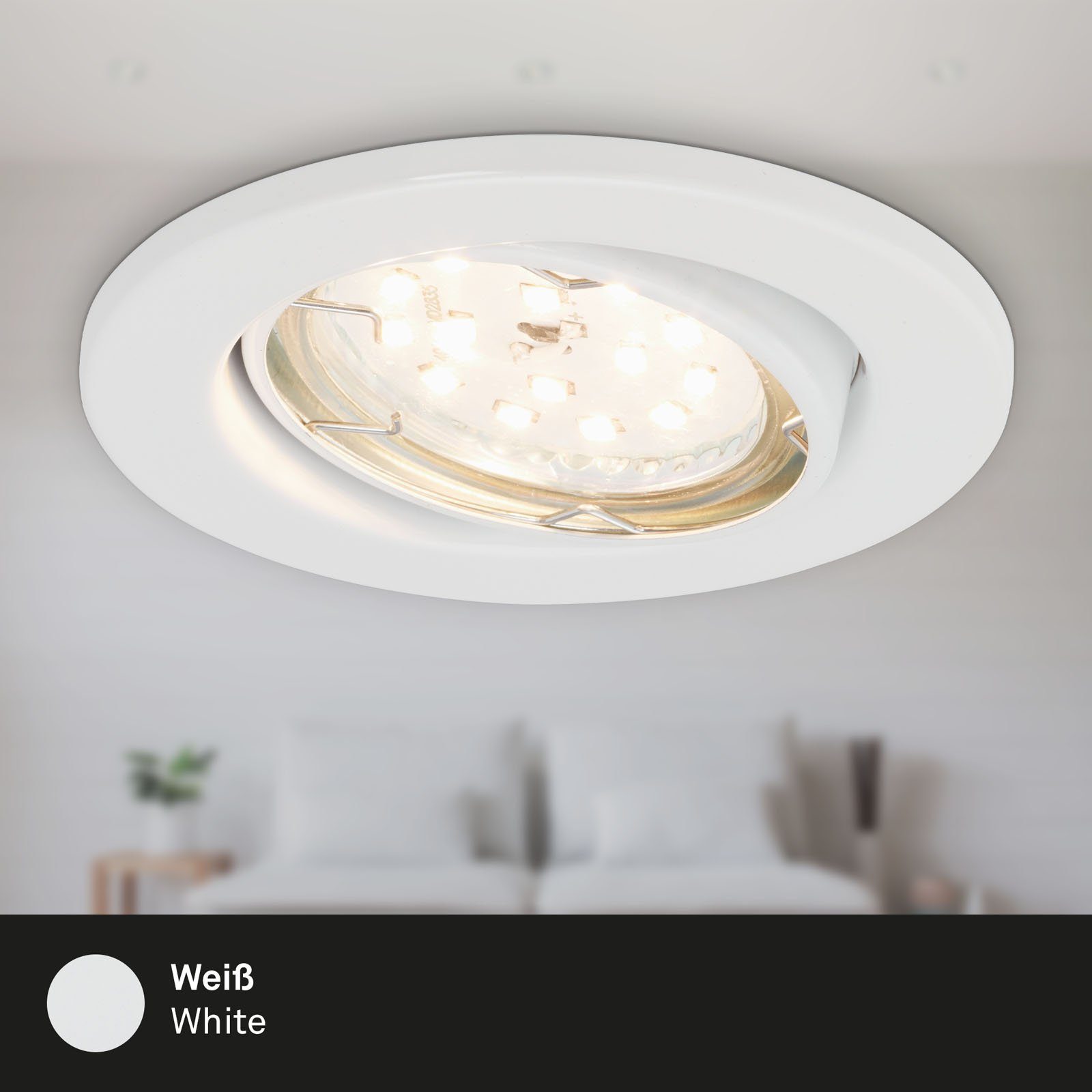 LED wechselbar, LED 7219-036, Briloner Warmweiß, Einbauspot Leuchten GU10, weiß, Einbauleuchte Einbaustrahler,