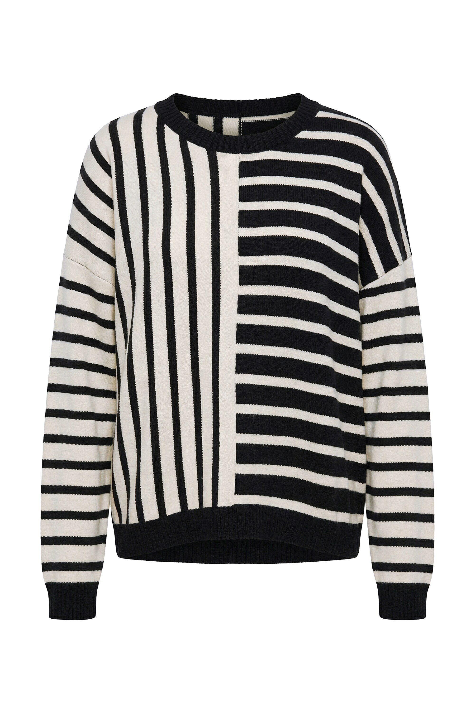 Strickpullover Pullover Streifenmix Oversized Rundhals Langarm
