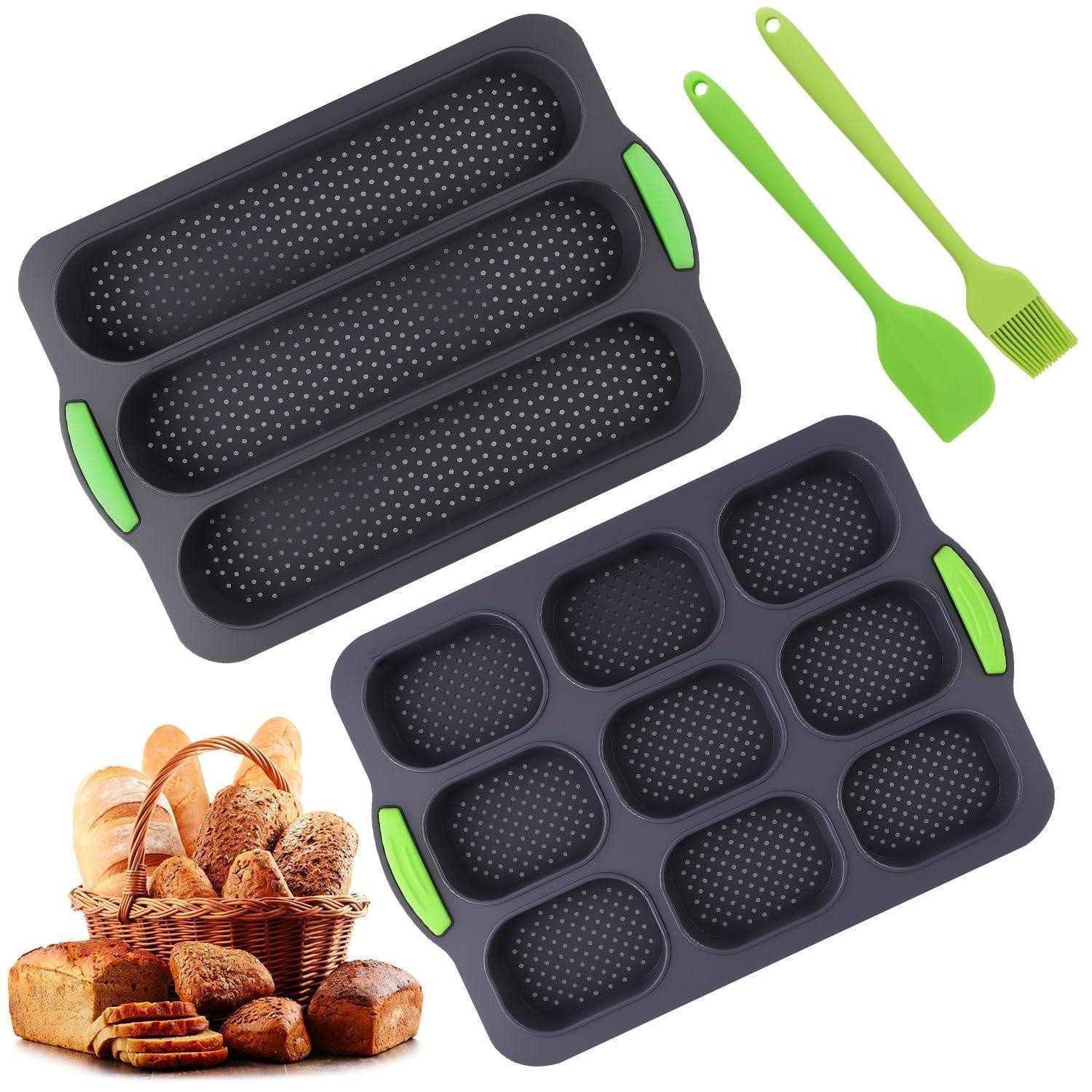LuxusKollektion Brotbackform Silikon Brötchen & Baguette Backform Set 9+3 Schlitze