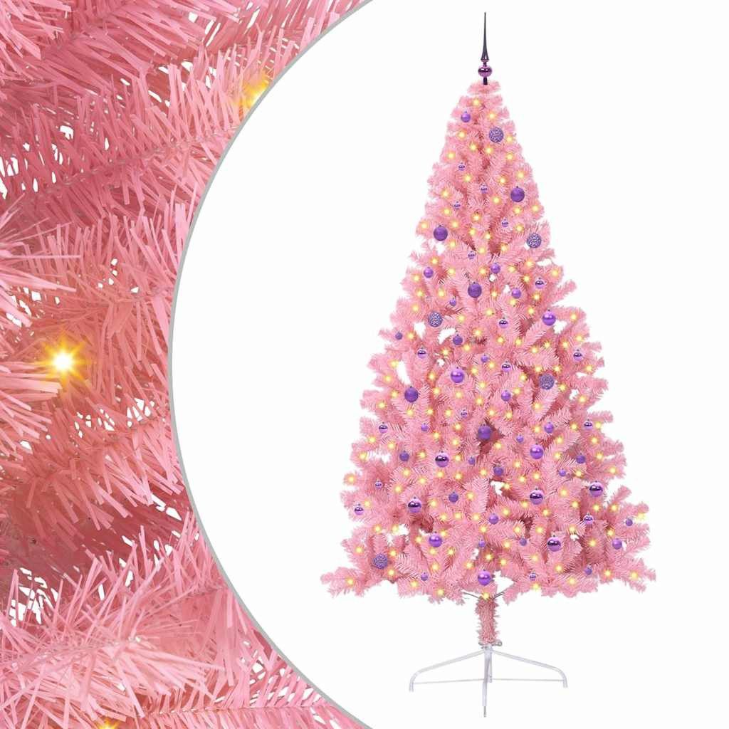 vidaXL Künstlicher Weihnachtsbaum Künstlicher vorbeleuchteter Weihnachtsbaum Rosa 240 cm PVC