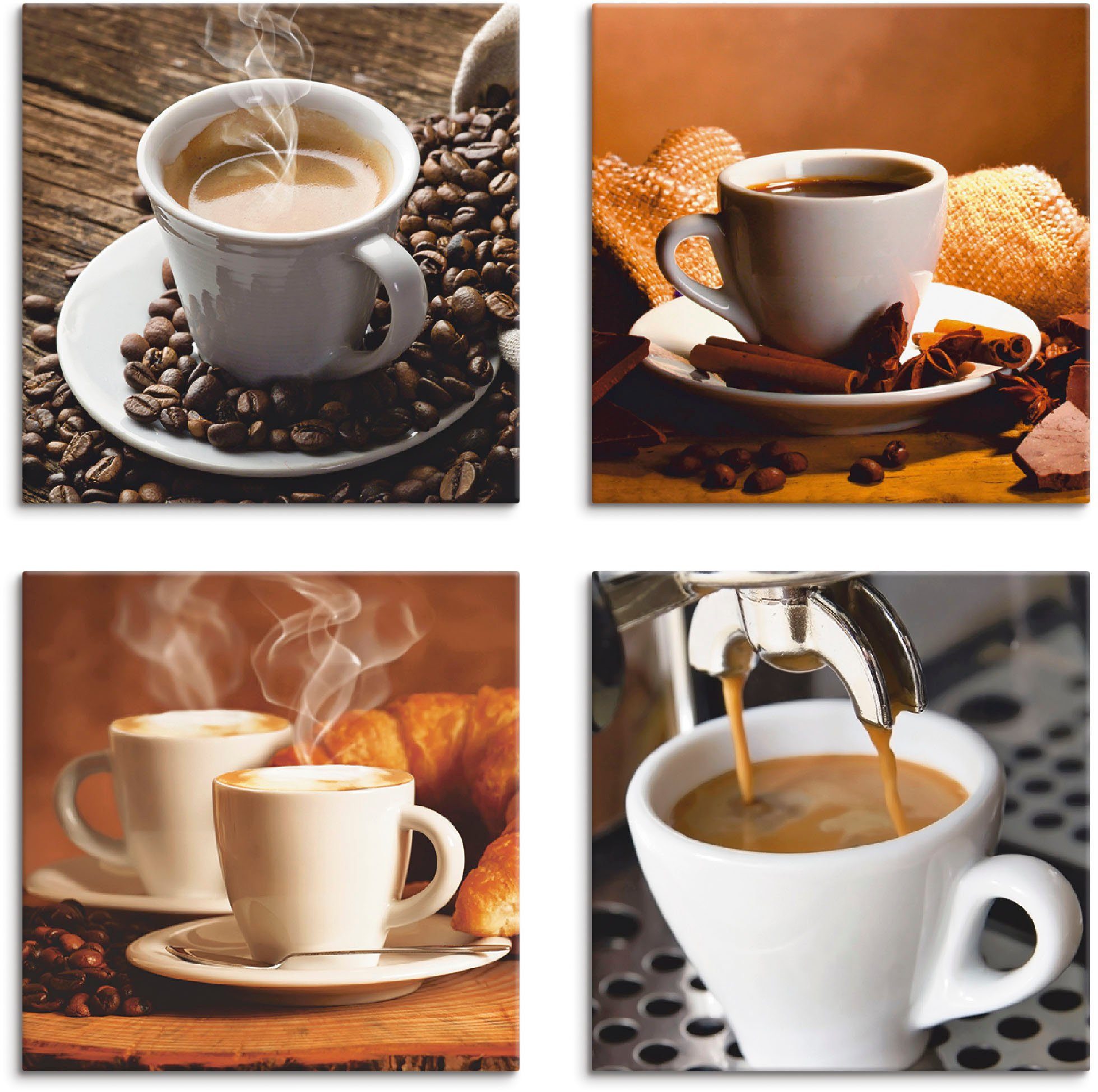 Artland Leinwandbild Kaffee Bilder, Getränke (4 St), 4er Set, verschiedene Größen