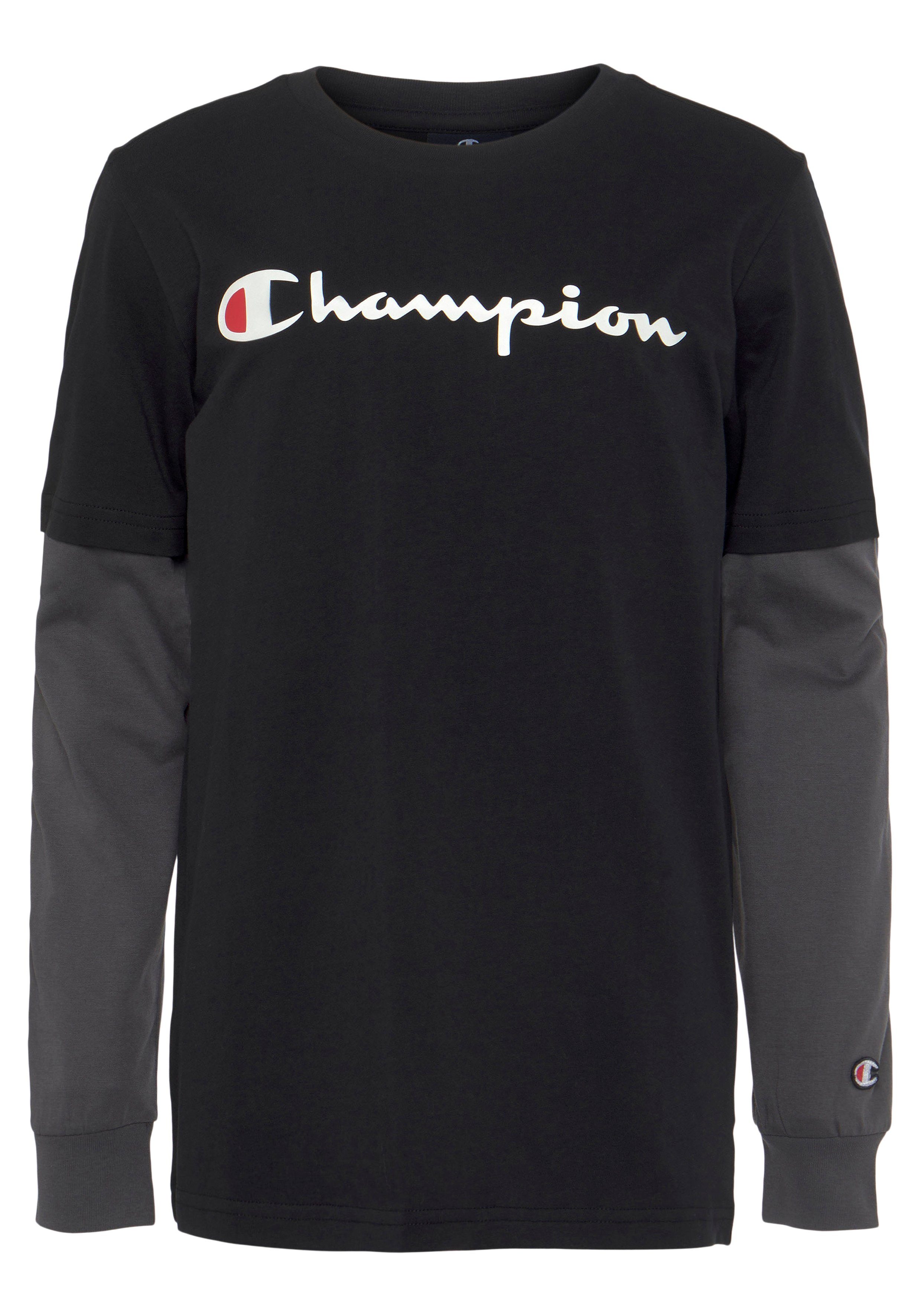 Champion Langarmshirt Classic schwarz large Sleeve Logo Long Kinder für 