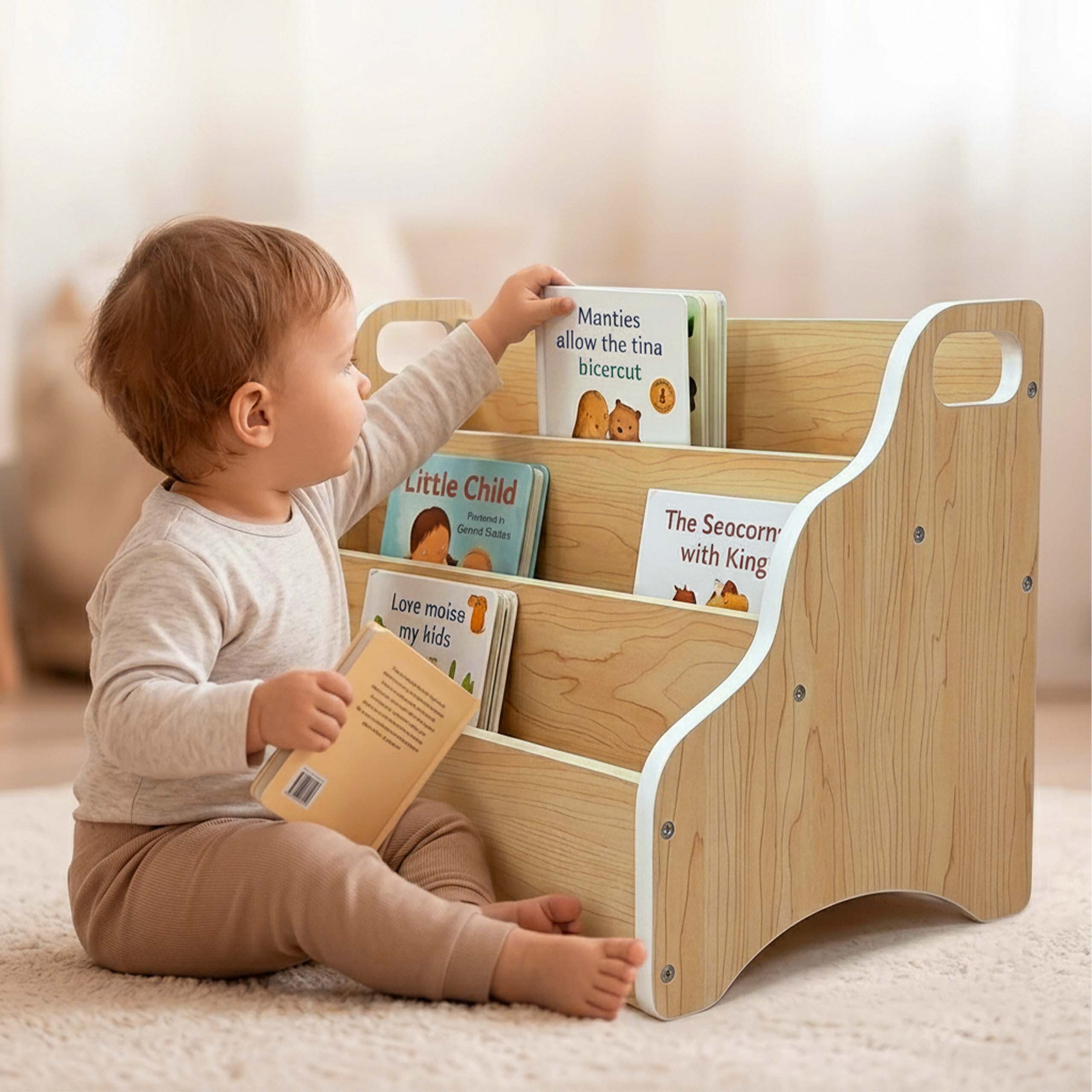 relaxdays Kinderregal Tragbares Kinder-Bücherregal Tisch
