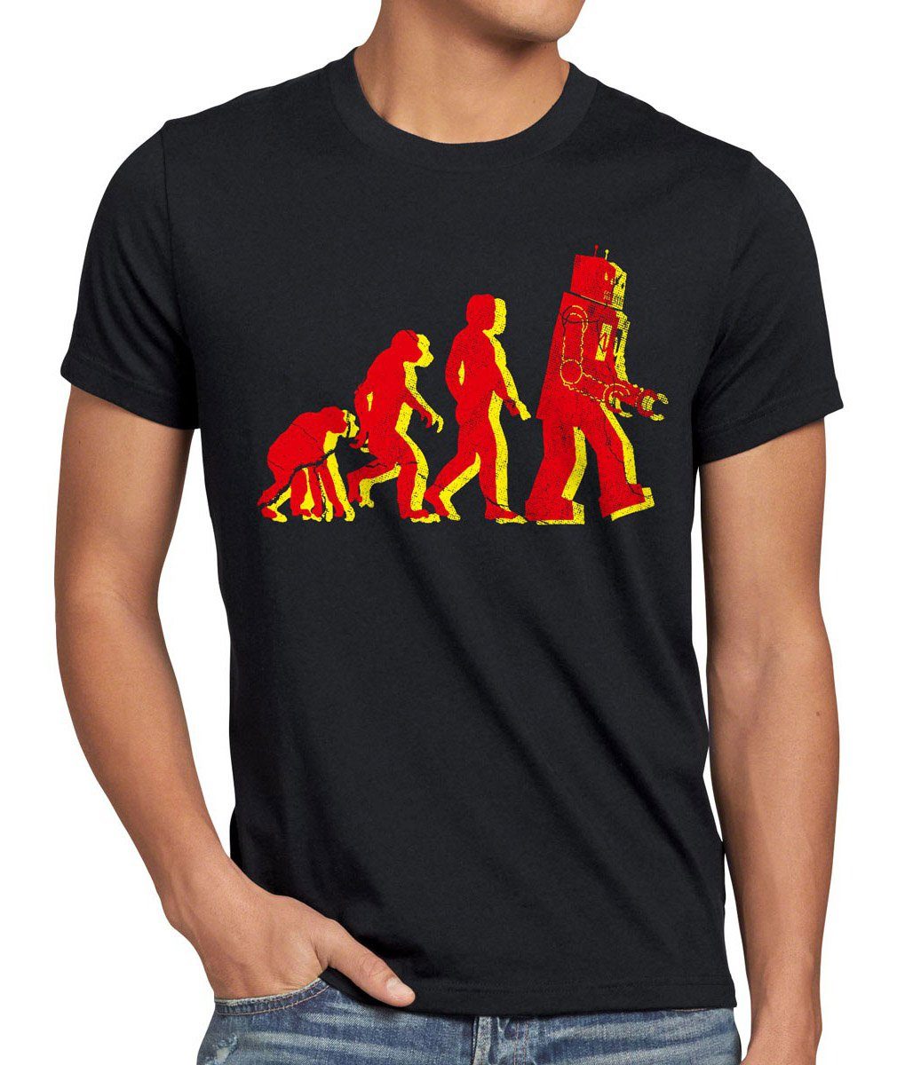 style3 Print-Shirt Herren T-Shirt Evolution big bang roboter sheldon theory cooper darwin neu robot schwarz