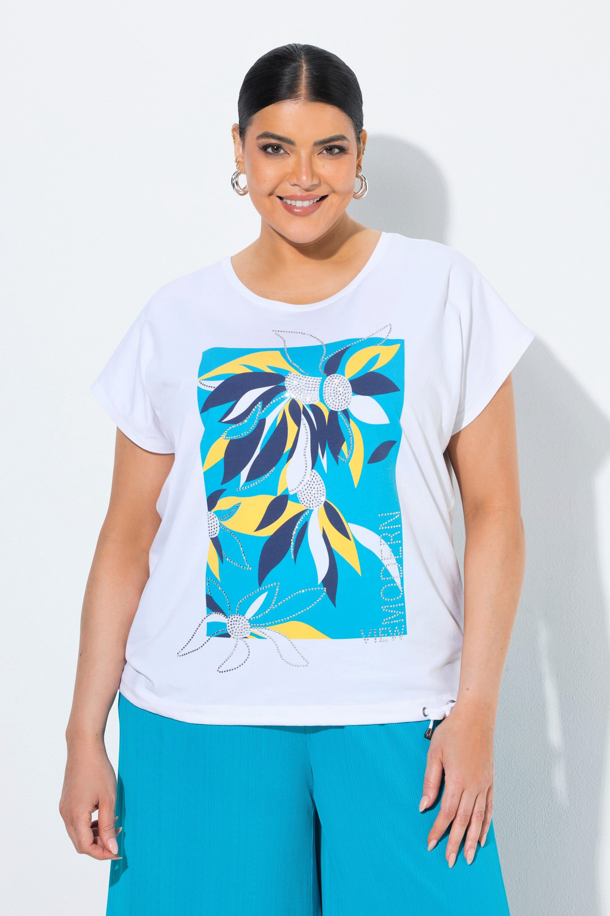 T-Shirt T-Shirt Blätter Oversized Rundhals Halbarm