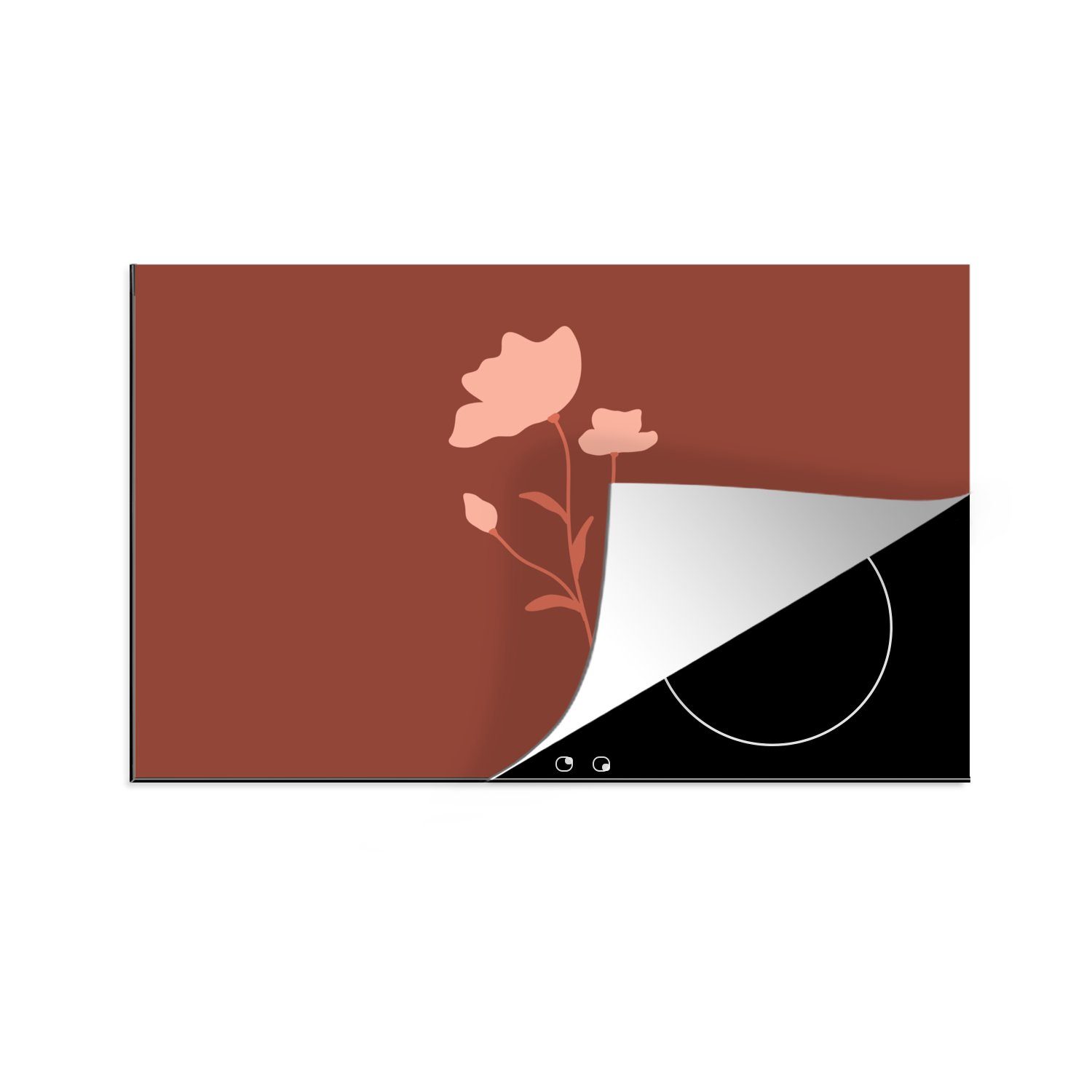 MuchoWow Herdblende-/Abdeckplatte Illustration einer rosa Blume auf braunem Hintergrund, Vinyl, (1 tlg), 81x52 cm, Induktionskochfeld Schutz für die küche, Ceranfeldabdeckung
