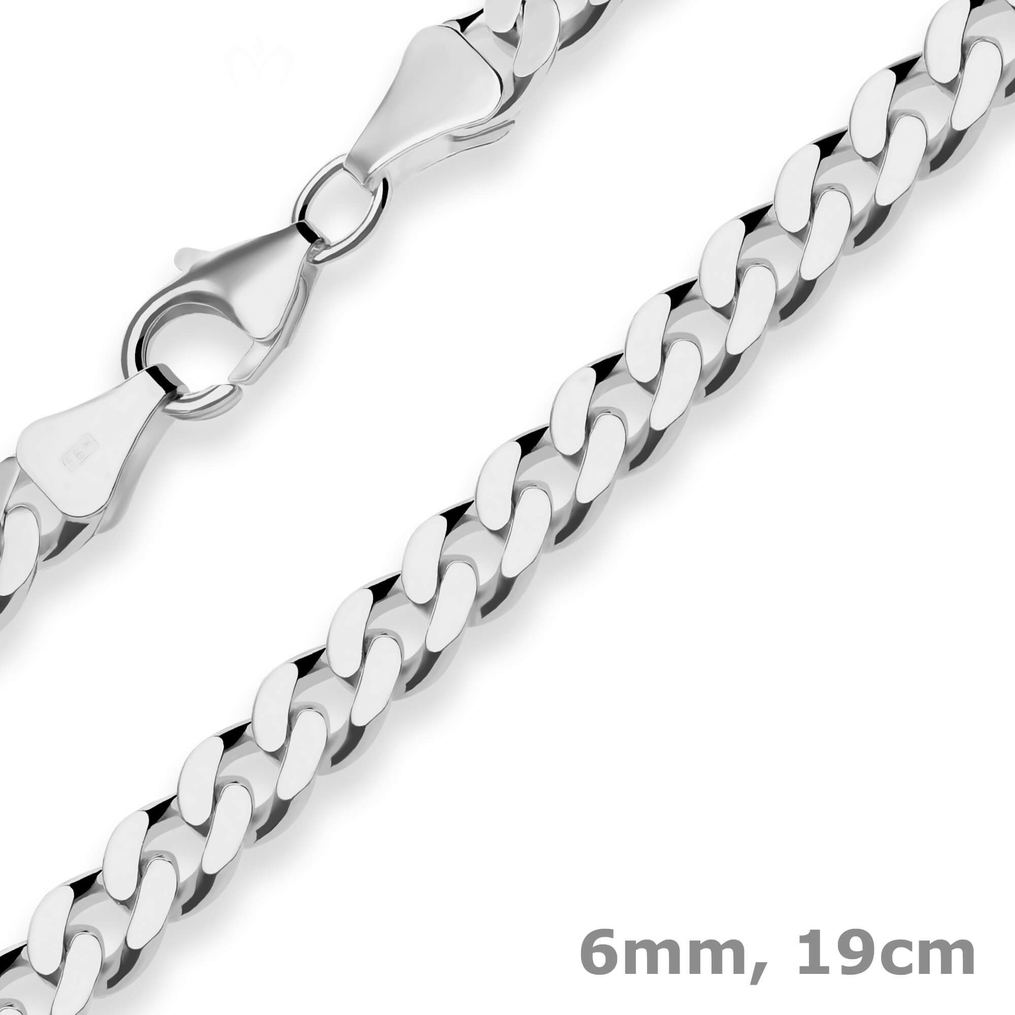 Schmuck Krone Panzerarmband 6mm Armband Panzerkette aus 925 Silber rhodiniert 19cm, Silber 925