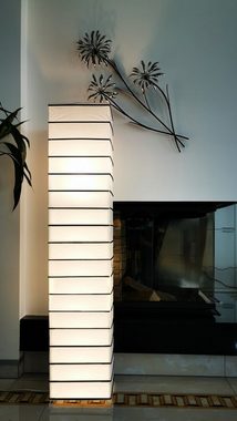 TRANGO LED Stehlampe, 1215L Design Stehlampe *JAPAN* Reispapierlampe *HANDMADE* in Weiß mit Deko-Stäben inkl. 2x E14 LED Leuchtmittel - Form: eckig - Höhe: ca. 125cm, Wohnraumlampe - Stehleuchte