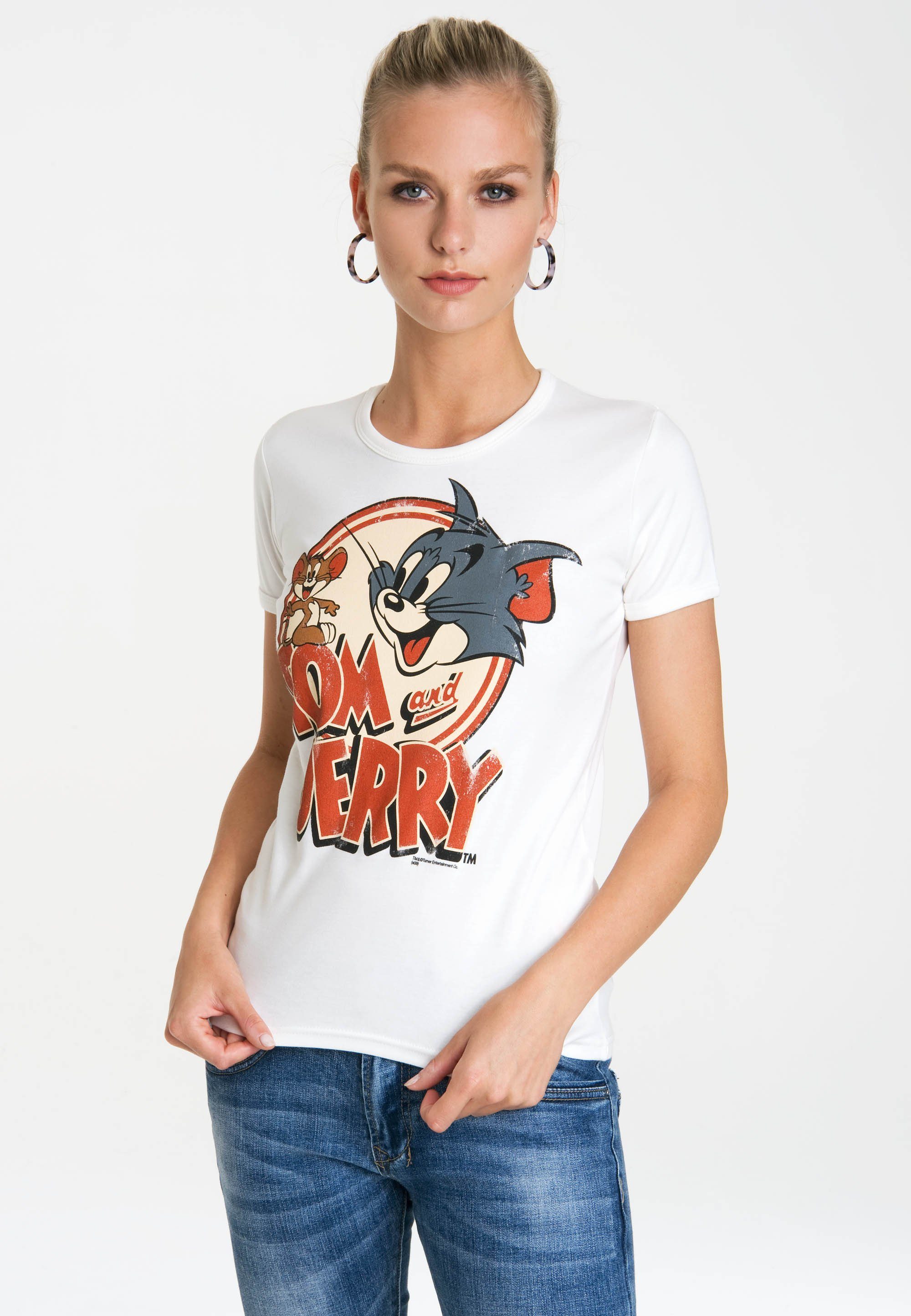 Tom altweiß T-Shirt LOGOSHIRT mit Jerry-Logo lizenziertem Originaldesign &