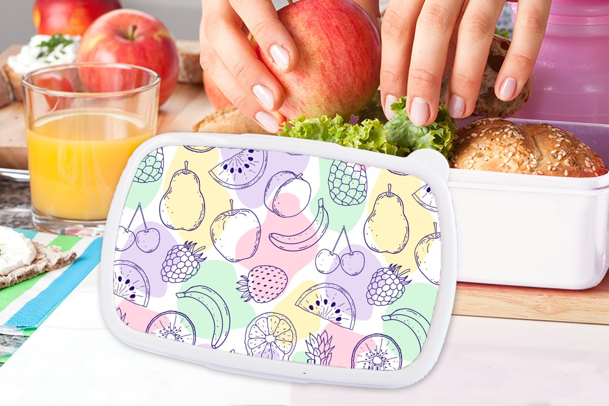 Brotbox (2-tlg), - Sommer, für - Mädchen Lebensmittel Jungs Kunststoff, Erwachsene, und und Brotdose, für Lunchbox Muster weiß Kinder MuchoWow