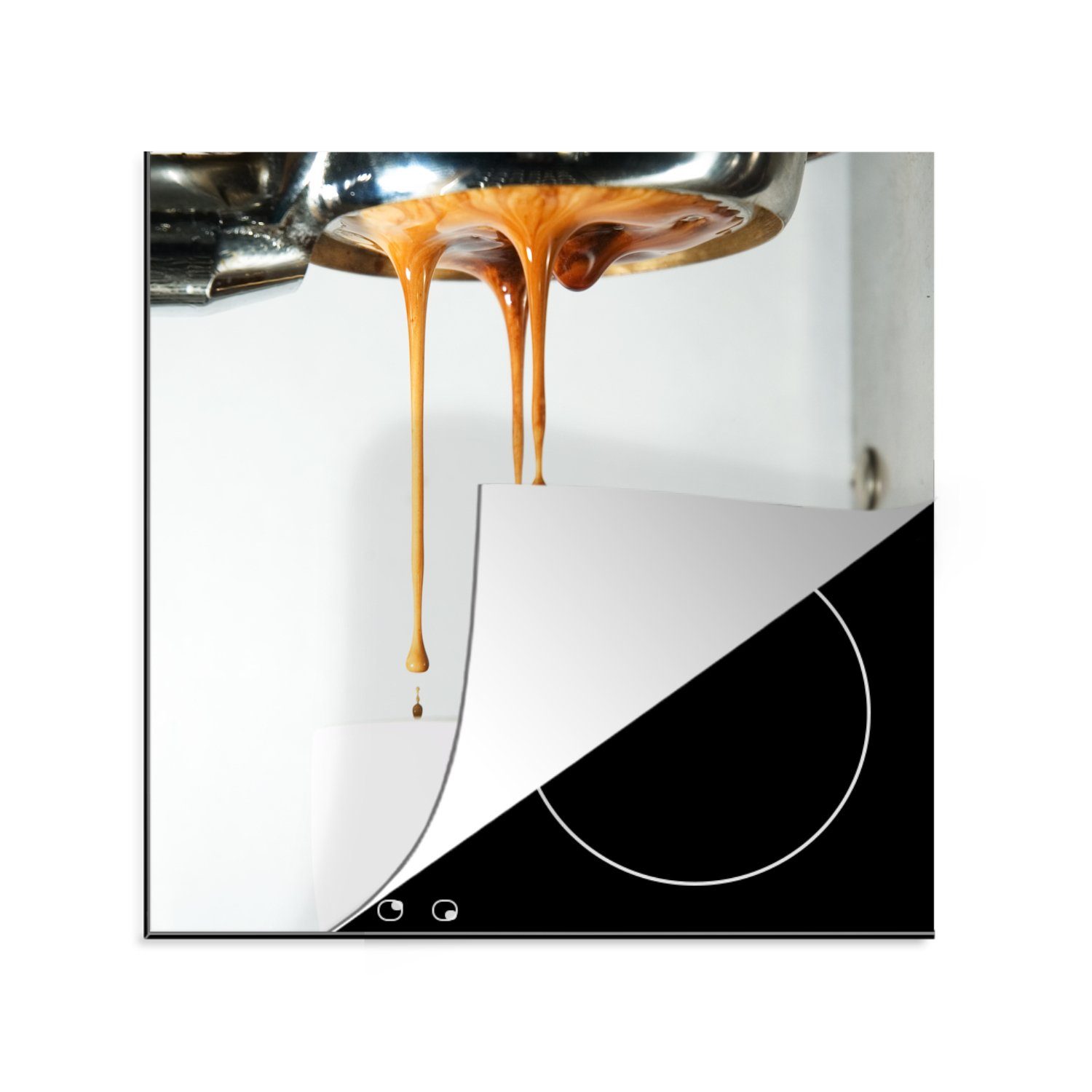 Kaffee der Vinyl, cm, fließt küche 78x78 Ceranfeldabdeckung, für aus Herdblende-/Abdeckplatte MuchoWow Arbeitsplatte Kaffeemaschine Kaffeetasse, tlg), Der in die (1