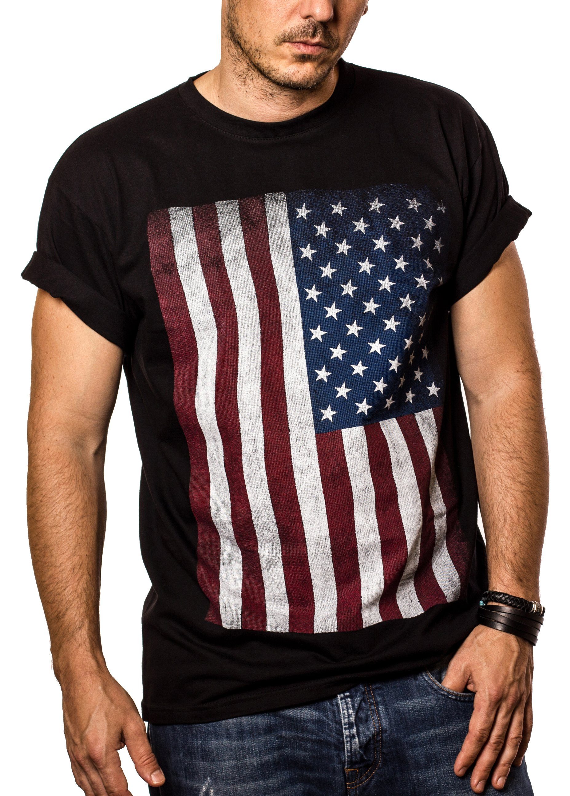 Print-Shirt Army aus MAKAYA mit Armee Herren USA Baumwolle Amerika Flagge US Männer Schwarz Druck, Fahne T-Shirt Vintage