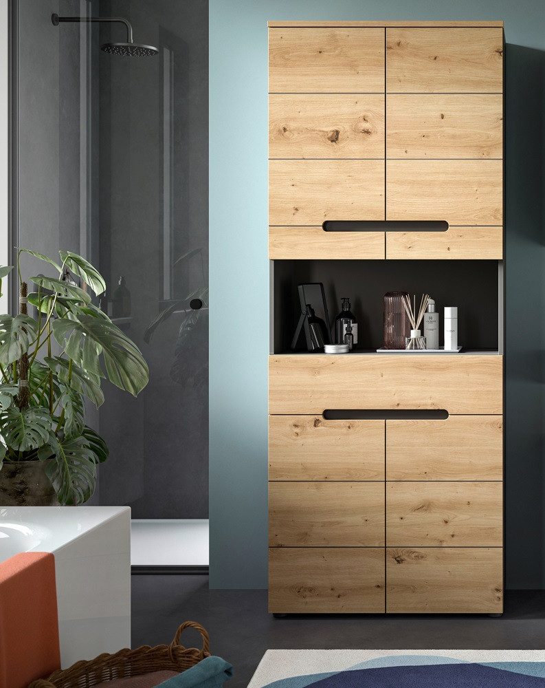 Hochschrank Hochschrank breit Canu, Artisan Eiche / Basalt grau