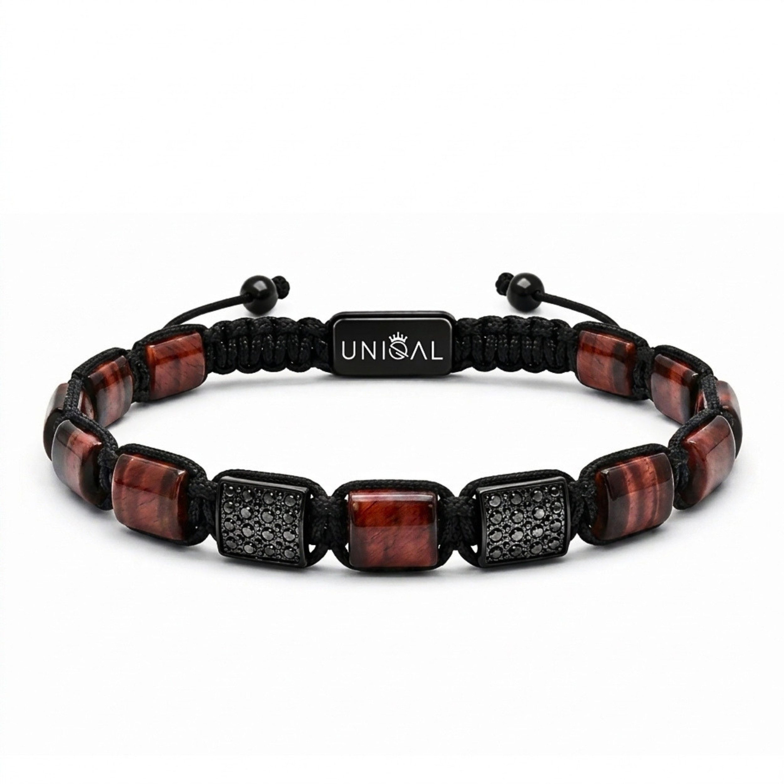 UNIQAL.de Armband Designer Herren verstellbar Naturstein & Zirkonia Premium (Herrenarmband mit Naturstein Platten und schwarzer Zirkonia, verstellbar, inkl. Schmuckverpackung), unisex, luxuriöse Optik, hochwertige Verarbeitung