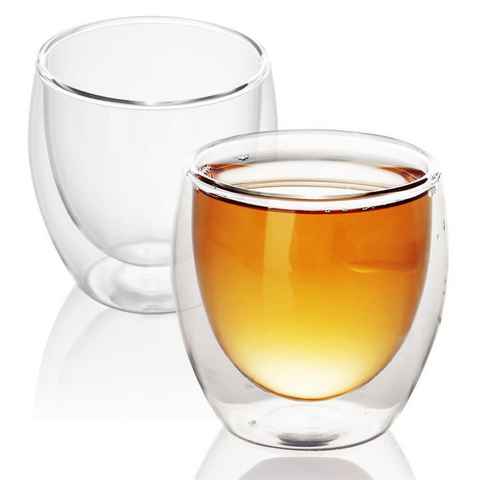 Intirilife Thermoglas, Glas, 2x Thermoglas Teeglas Kaffeeglas 250ml Doppelwandig