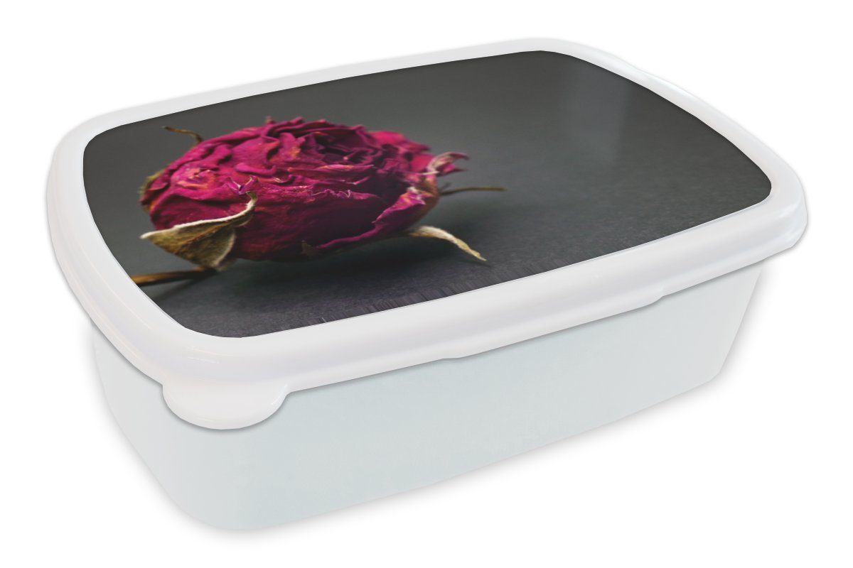 MuchoWow Lunchbox Rosen - Farbton - Rot, Kunststoff, (2-tlg), Brotbox für Kinder und Erwachsene, Brotdose, für Jungs und Mädchen weiß