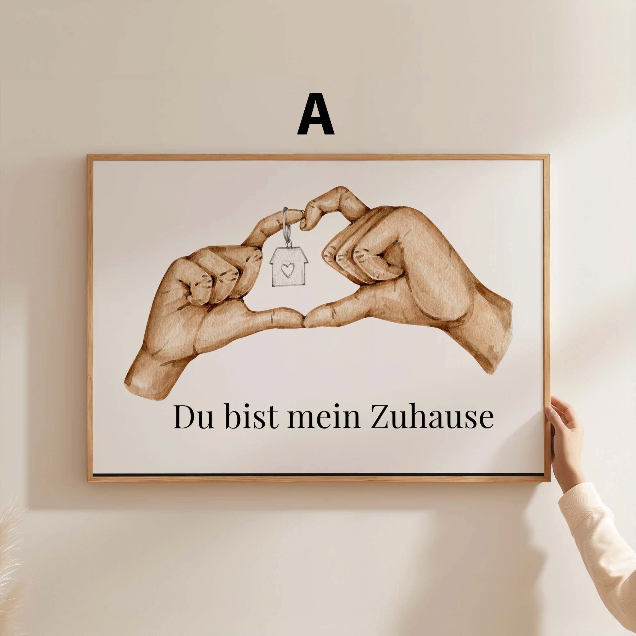JUSTGOODMOOD Poster Hände Herz Haus Schlüssel Geschenkidee Liebe Zuhause Spruch llustratio, C (1 St)