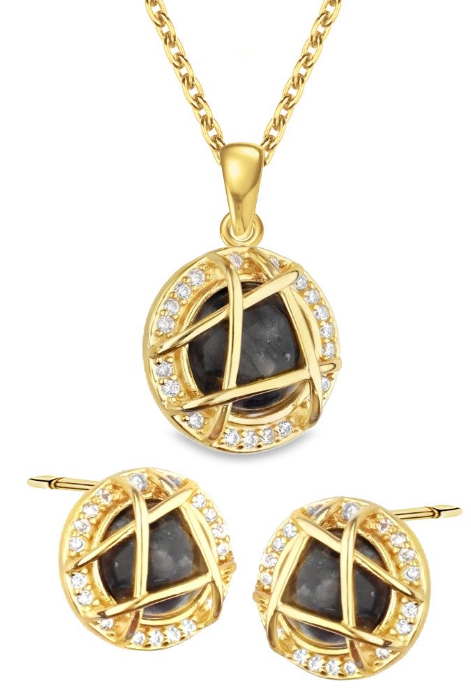 Limana Schmuckset 925 Silber Larvikit Edelstein gold Halskette Kette Ohrrin günstig online kaufen