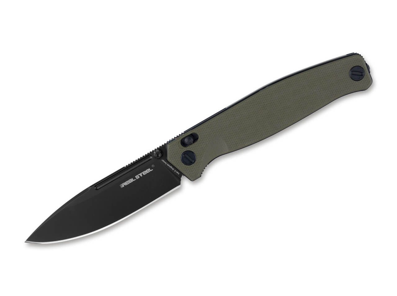 Real Steel Taschenmesser Real Steel Huginn G10 OD Green Einhandmesser mit Hosenclip, (1 St), Einhandöffnung